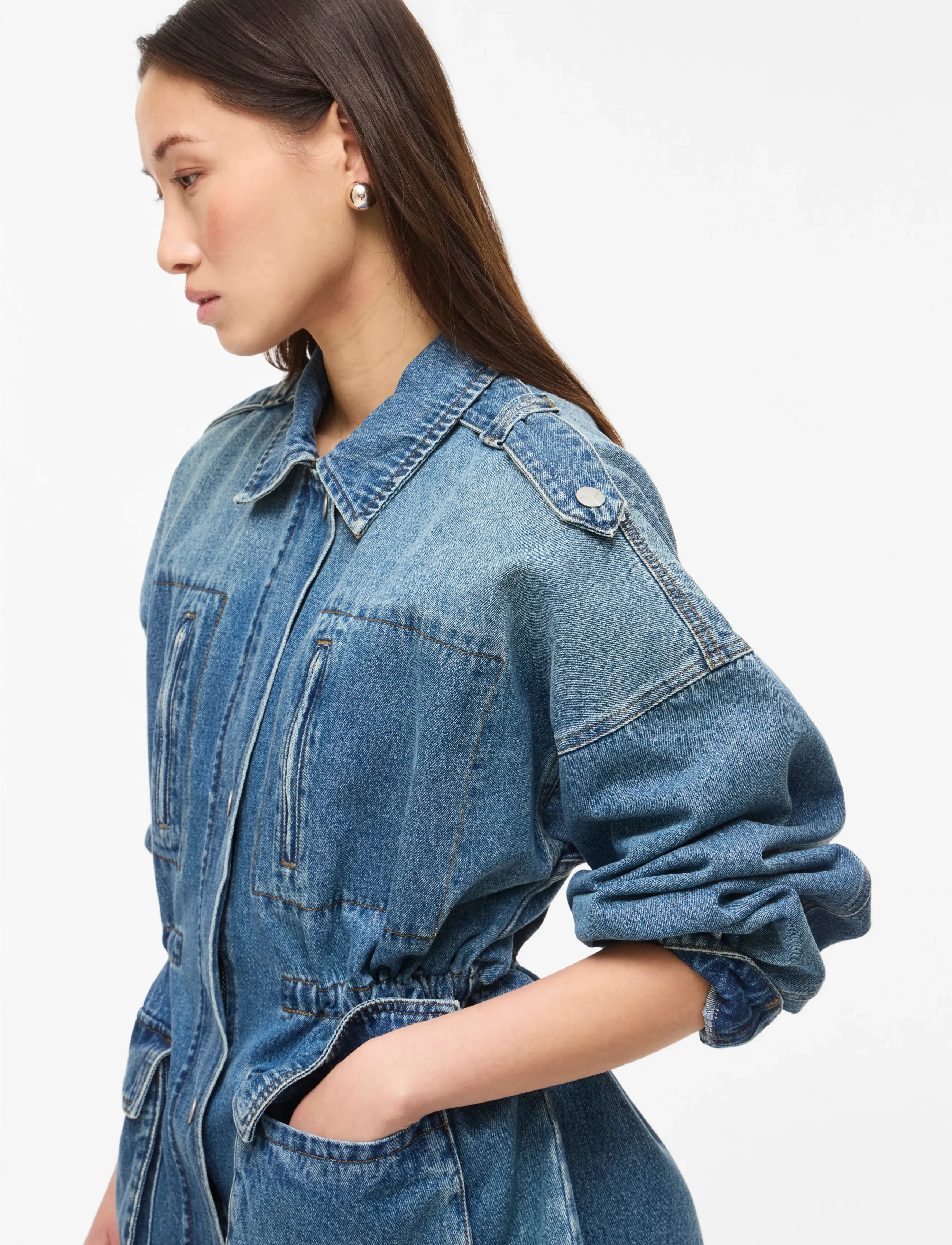 ROUGE EDIT ROURAMONAS L/S DENIM JACKET/PF - ROUGE EDIT - DARK MEDIUM BLUE DENIM / blue