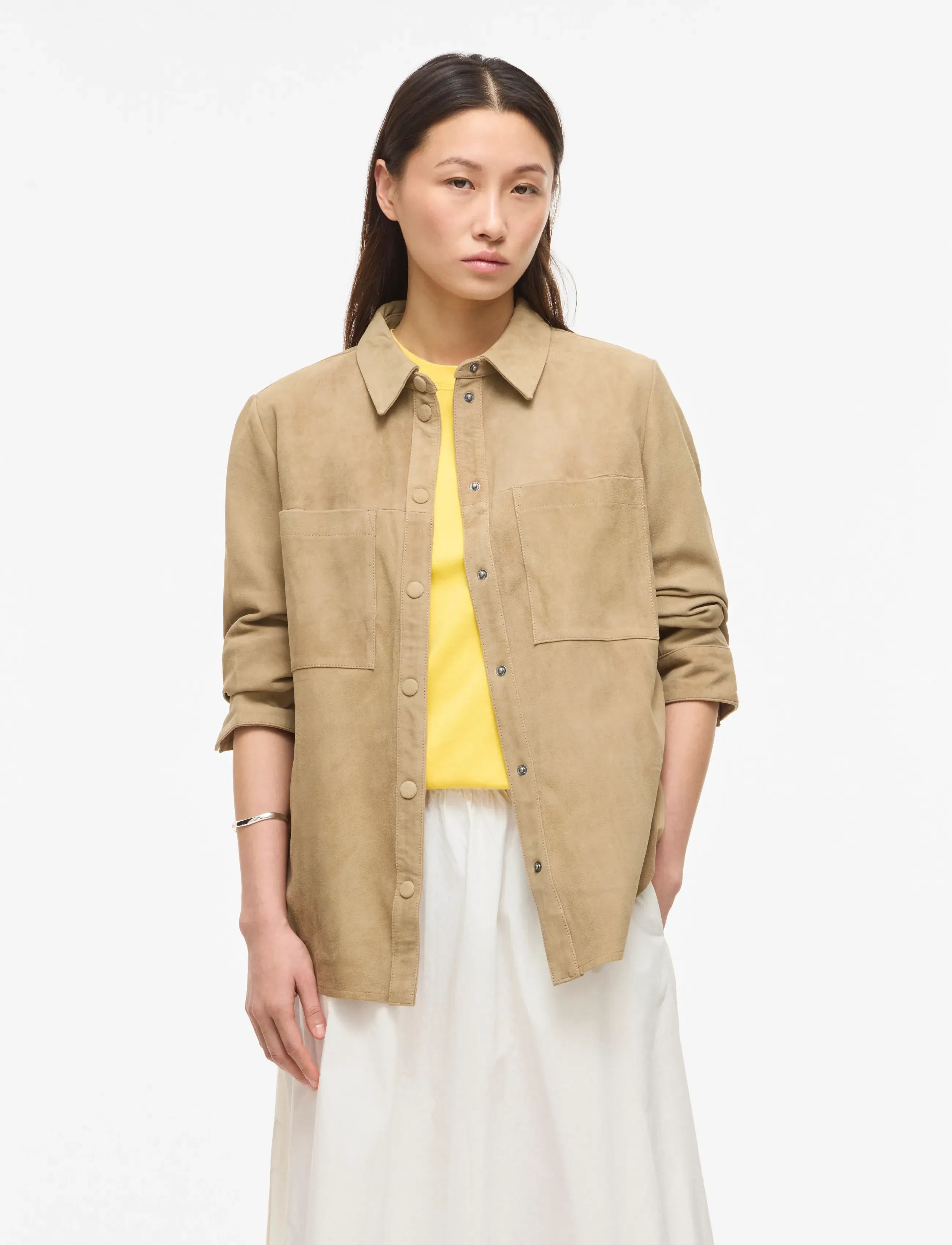 ROUGE EDIT Roudarla L/S Suede Shirt/Pf, 42, Shirts, Beige - Long-sleeved, Frauen