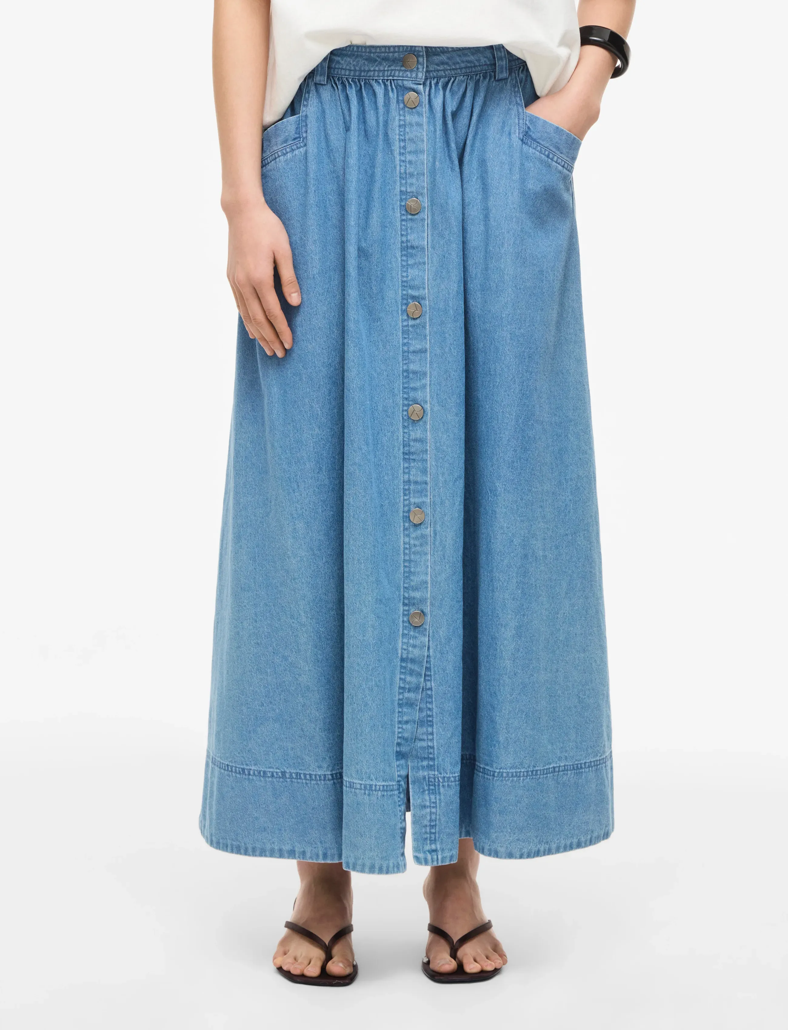 ROUGE EDIT ROUDELILA HW DENIM ANKLE SKIRT - Denim skirts - LIGHT BLUE DENIM / blue
