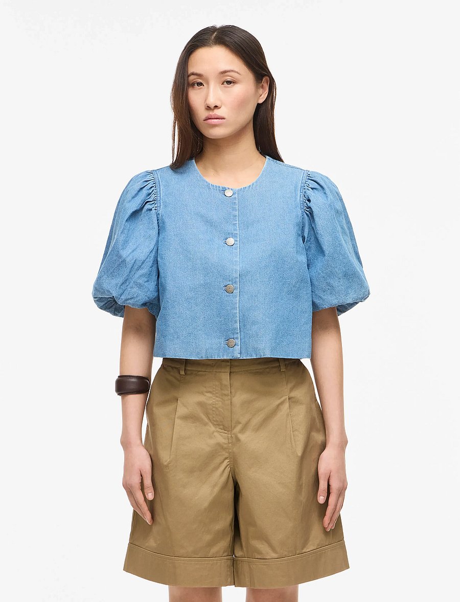 ROUGE EDIT - ROUDELILA 2/4 SHORT DENIM BLAZER - korta kavajer - light blue denim - 0