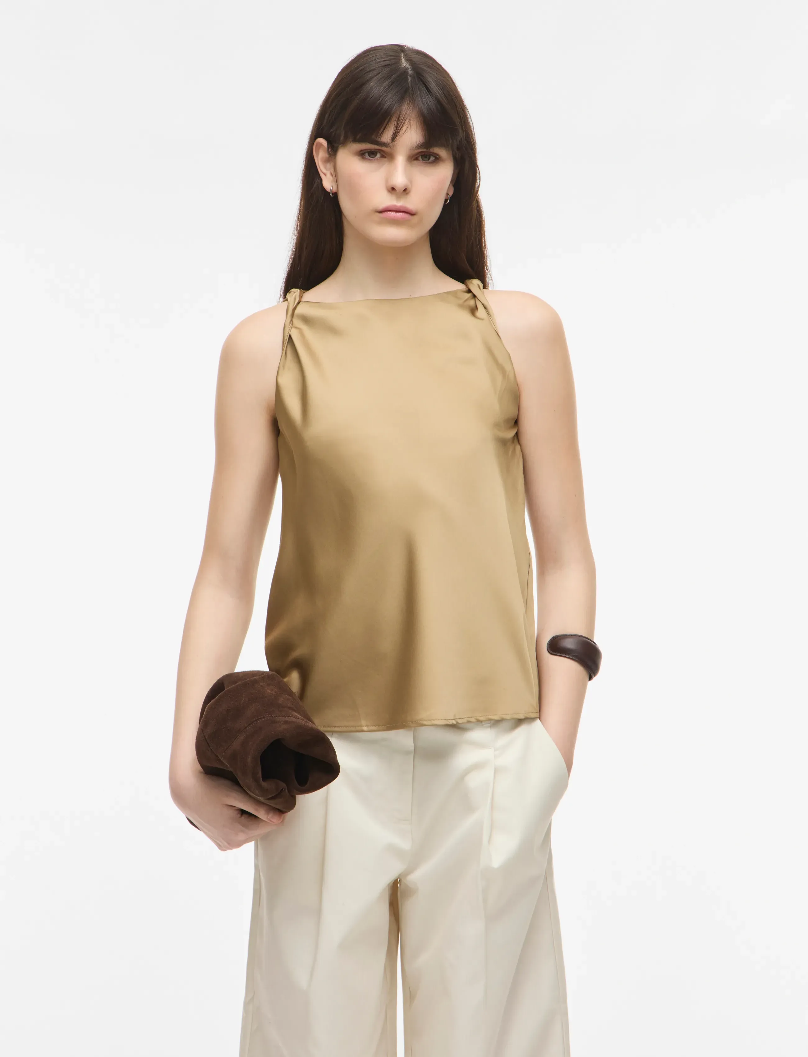 ROUGE EDIT ROUSHYRAS S/L TOP - Ärmellose blusen - PETRIFIED OAK / beige