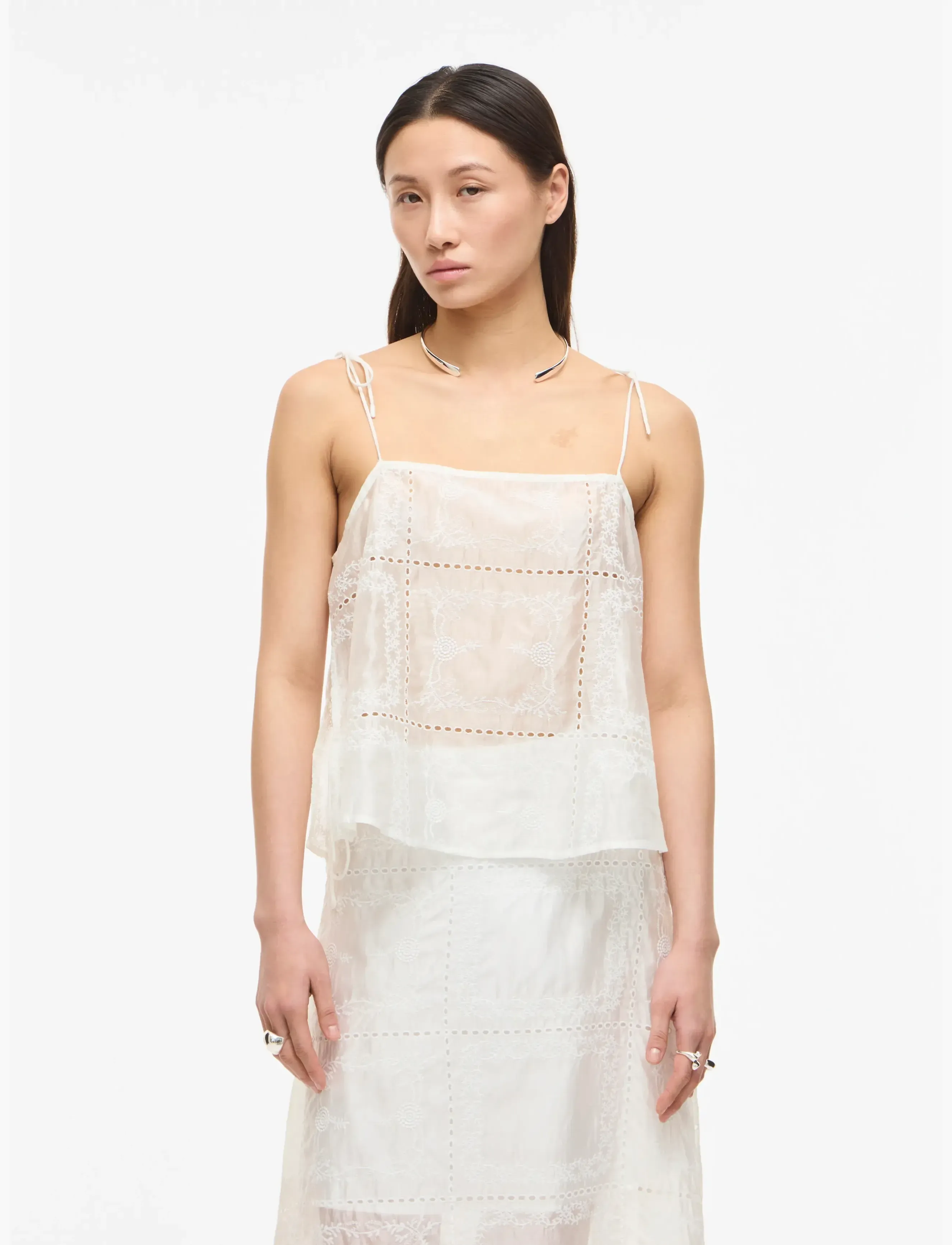 ROUGE EDIT Rouluca Singlet Top/Pf, Kvinder, Broderet Singlet Top, Hvid, Str: 38