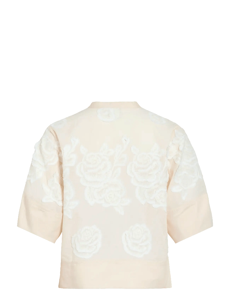 ROUGE EDIT - ROUZOELLA 2/4 O-NECK TOP - kurzämlige blusen - birch - 2