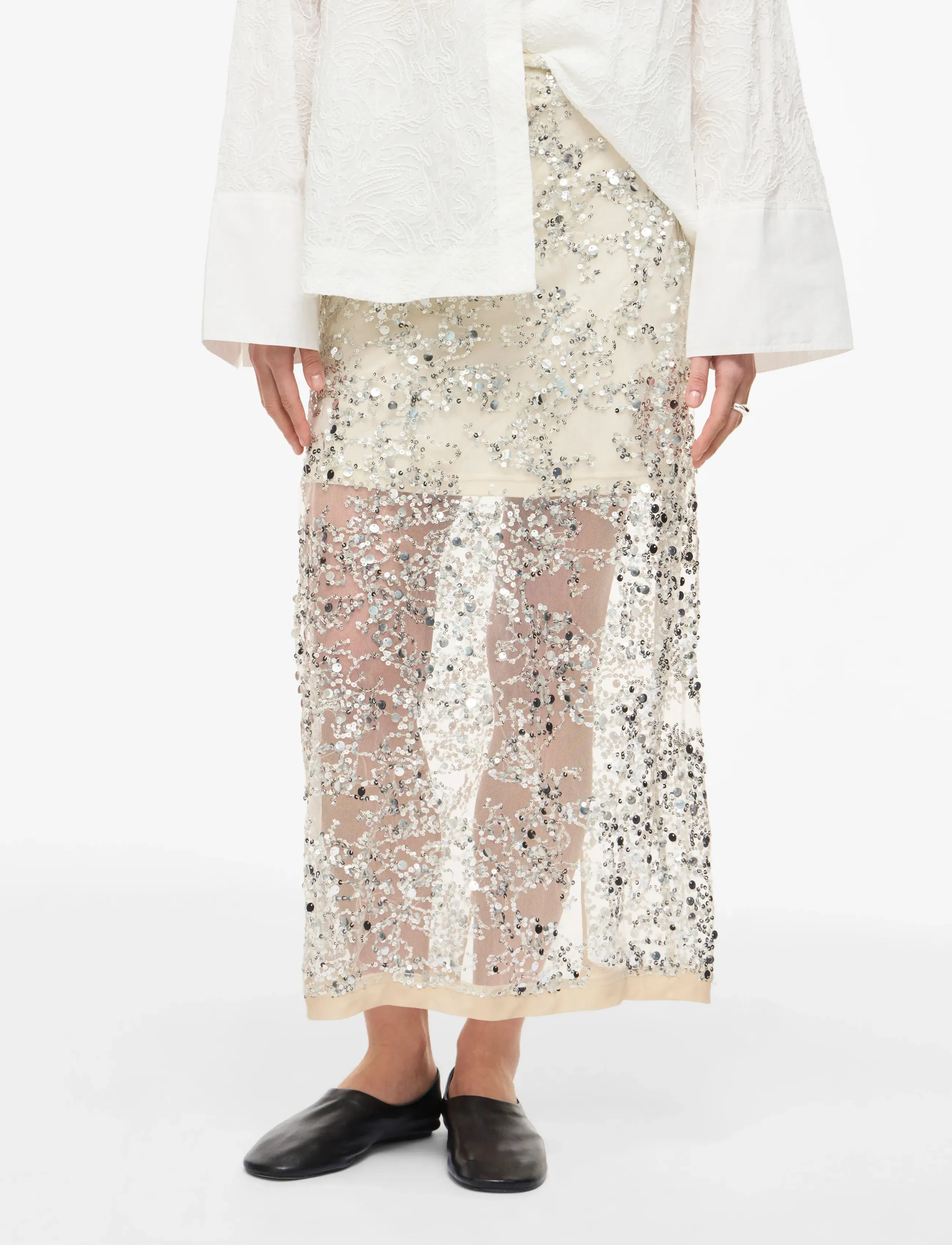 ROUGE EDIT Rouleona Hw Ankle Skirt, XXL, Silver, Nederdele > Sequin Nederdele, Dame