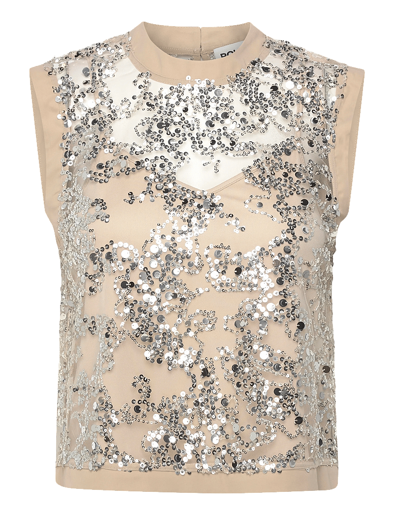 ROUGE EDIT - ROULEONA S/L O-NECK TOP - sleeveless blouses - silver - 0