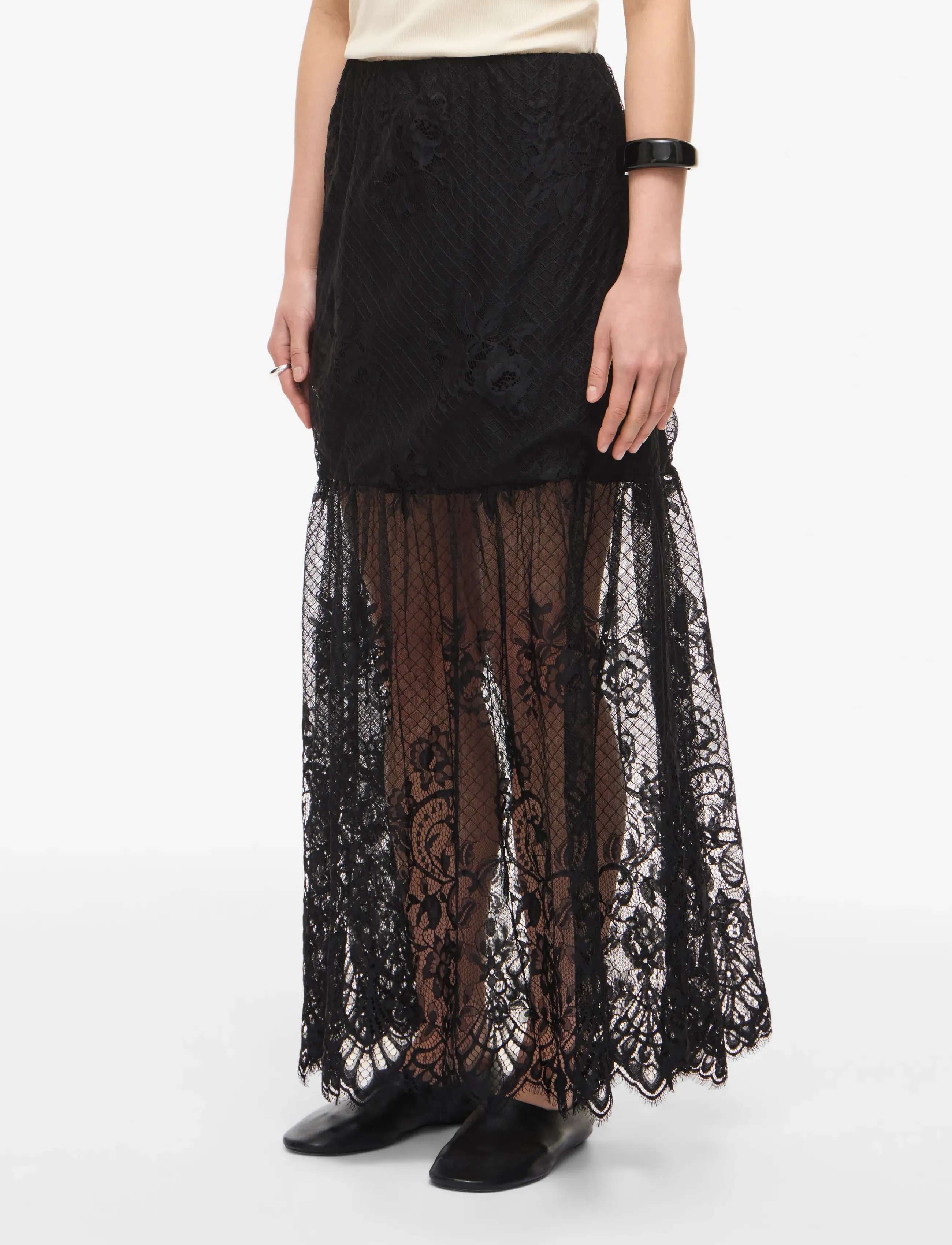 ROUGE EDIT Rouleya Hw Maxi Skirt, XXL, Black, Nederdele > Maxi Nederdele, Dame
