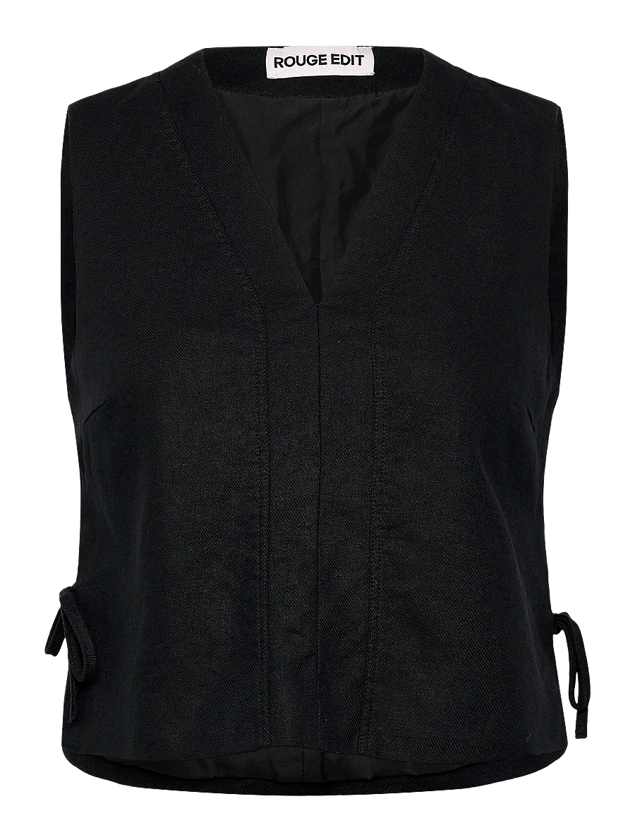 ROUGE EDIT - ROUSUMMER S/L V-NECK VEST - linnen - meteorite - 0
