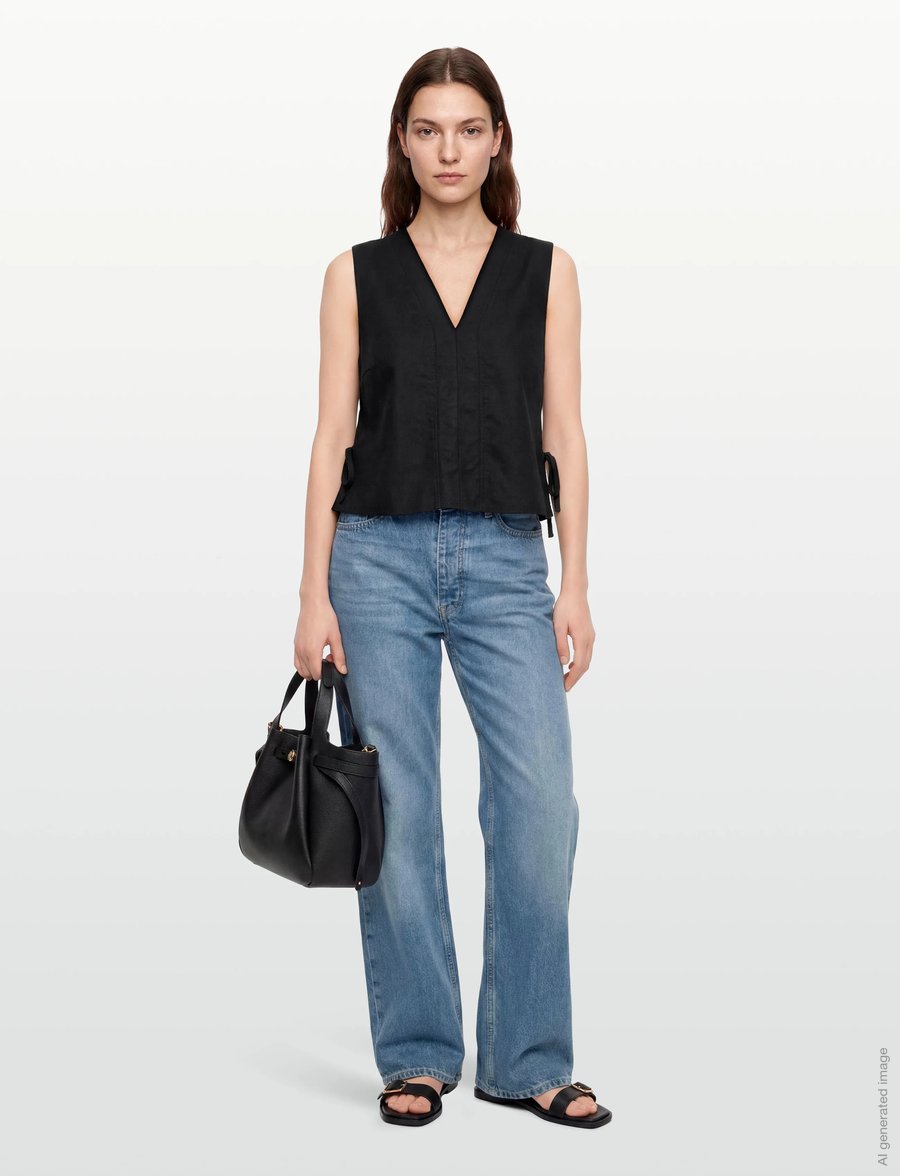 ROUGE EDIT - ROUSUMMER S/L V-NECK VEST - linnen - meteorite - 0