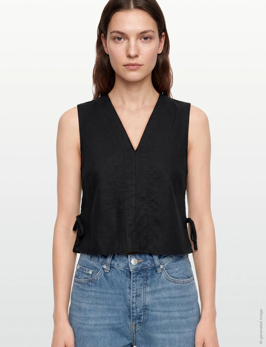 ROUGE EDIT - ROUSUMMER S/L V-NECK VEST - linnen - meteorite - 3