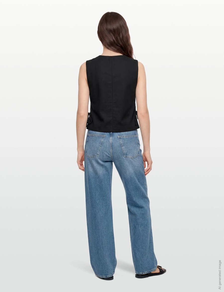 ROUGE EDIT - ROUSUMMER S/L V-NECK VEST - linnen - meteorite - 4