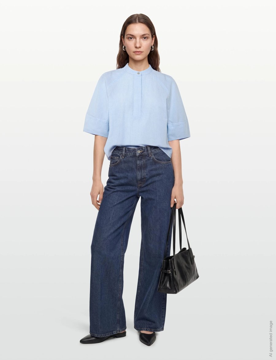 ROUGE EDIT - ROUTENNE 2/4 CHINA COLLAR SHIRT - kurzärmlige hemden - cloud dancer - 0