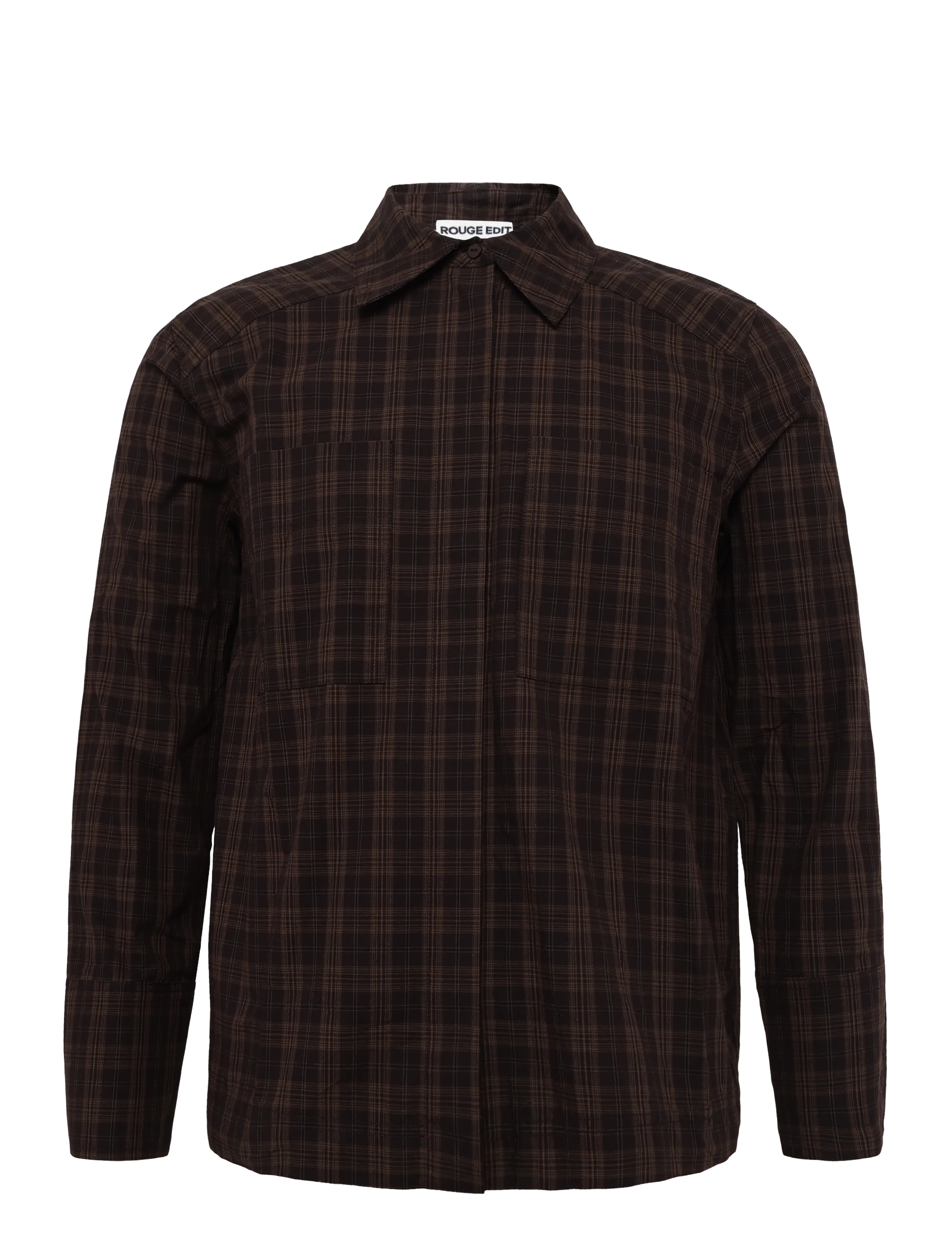 ROUGE EDIT - ROURONA L/S OVERSIZED SHIRT/PF - long-sleeved shirts - seal brown - 1