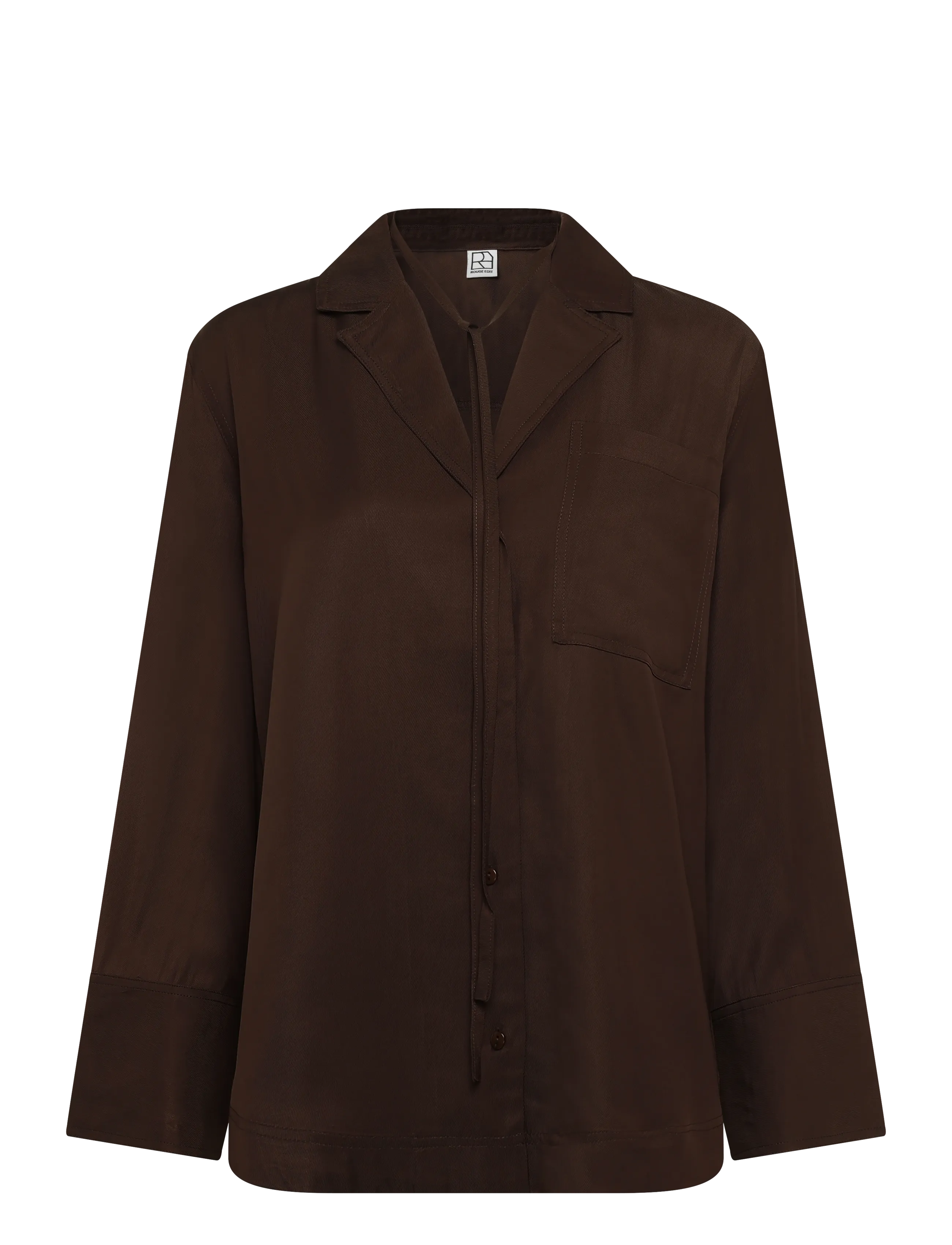 ROUGE EDIT ROUTONIA L/S OVERSIZED RESORT COLLAR - Kläder - SEAL BROWN / brown