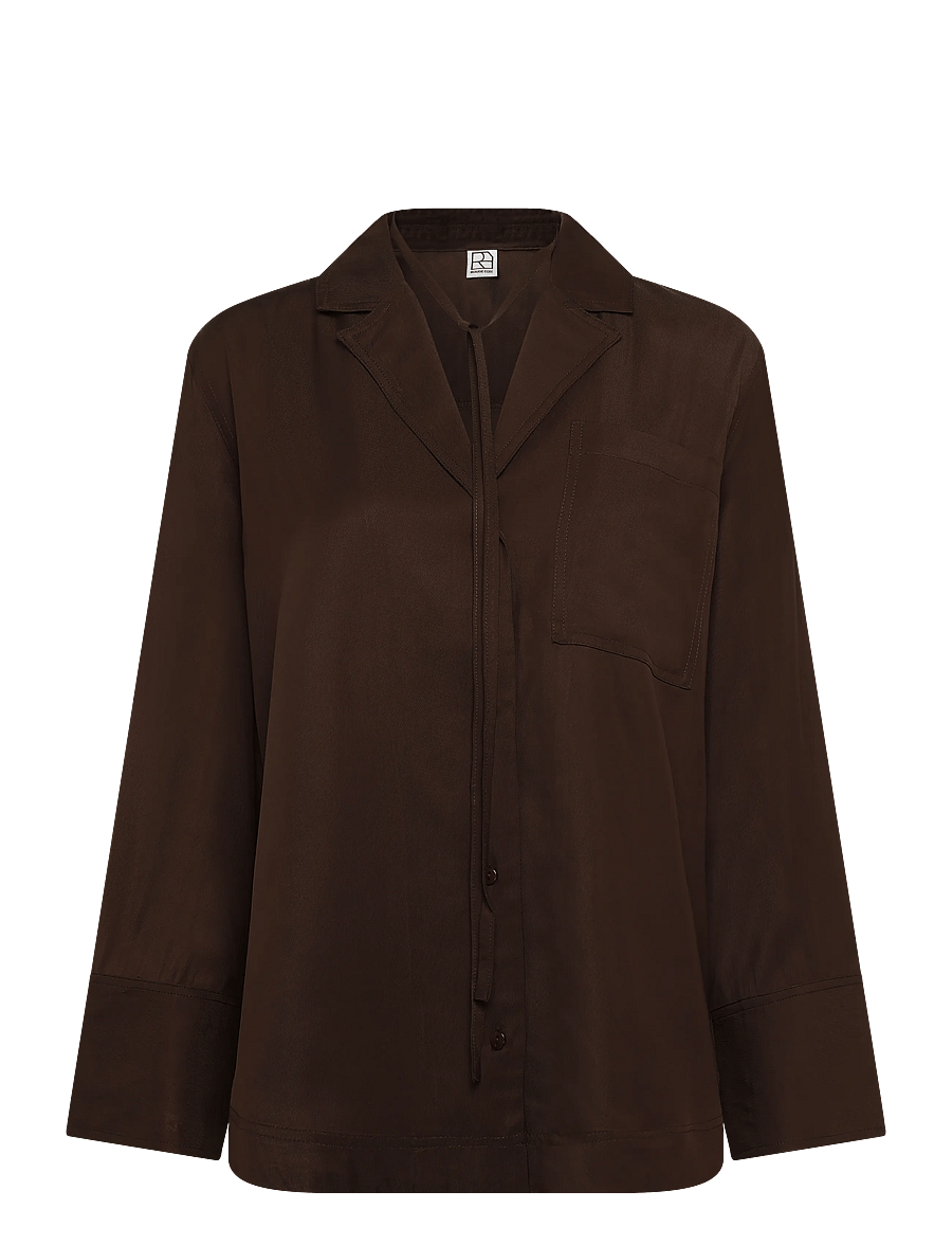 ROUGE EDIT - ROUTONIA L/S OVERSIZED RESORT COLLAR - långärmade skjortor - seal brown - 0