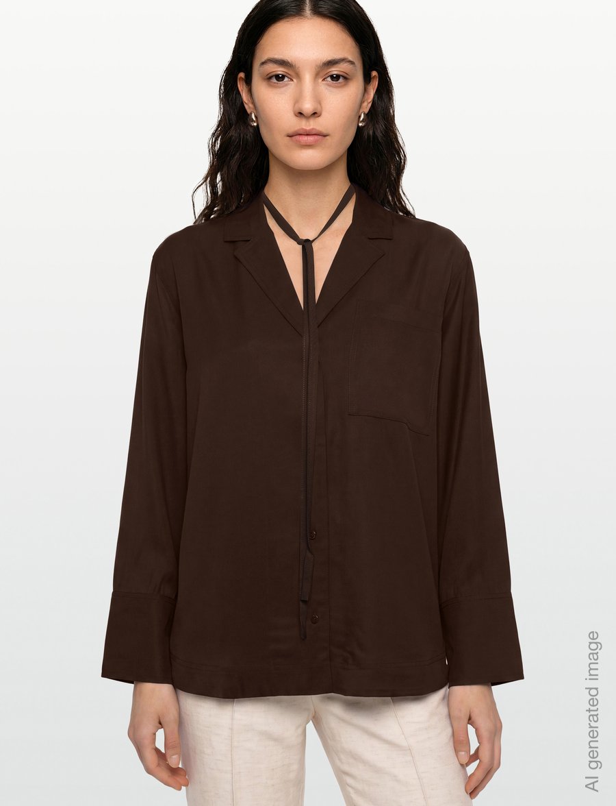 ROUGE EDIT - ROUTONIA L/S OVERSIZED RESORT COLLAR - langærmede skjorter - seal brown - 3