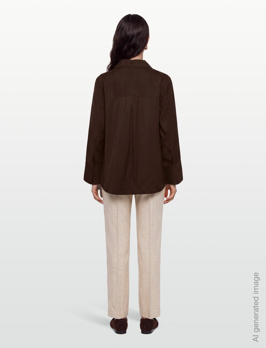ROUGE EDIT - ROUTONIA L/S OVERSIZED RESORT COLLAR - langærmede skjorter - seal brown - 4