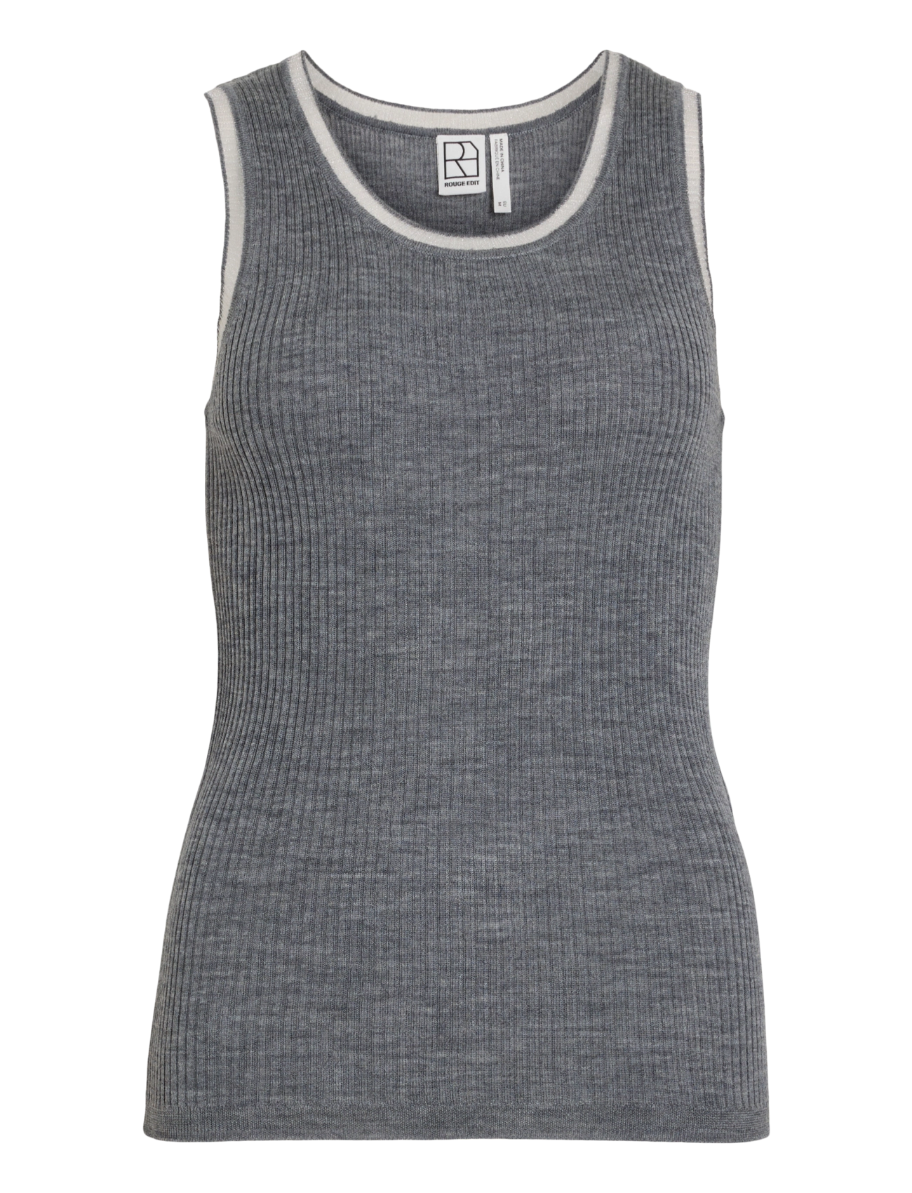 ROUGE EDIT ROUNOLA KNITTED TANK TOP - T-shirts & Toppe - DARK GREY MELANGE / grey