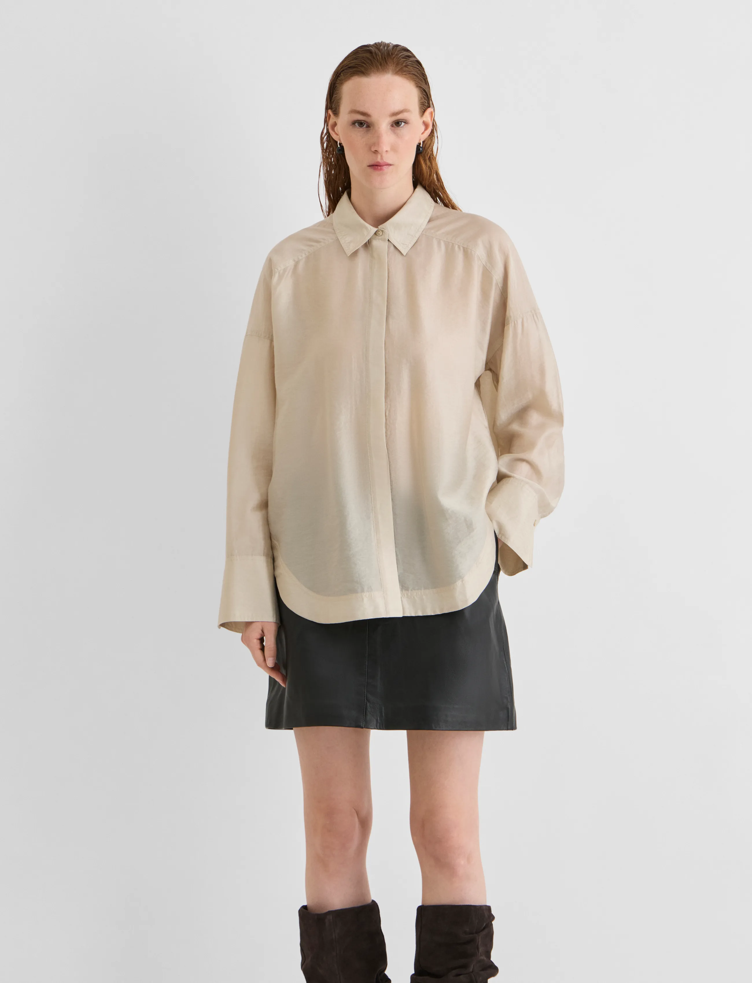 ROUGE EDIT ROUALININA MAE L/S OVERSIZED SHIRT - Skjortor - PELICAN / cream