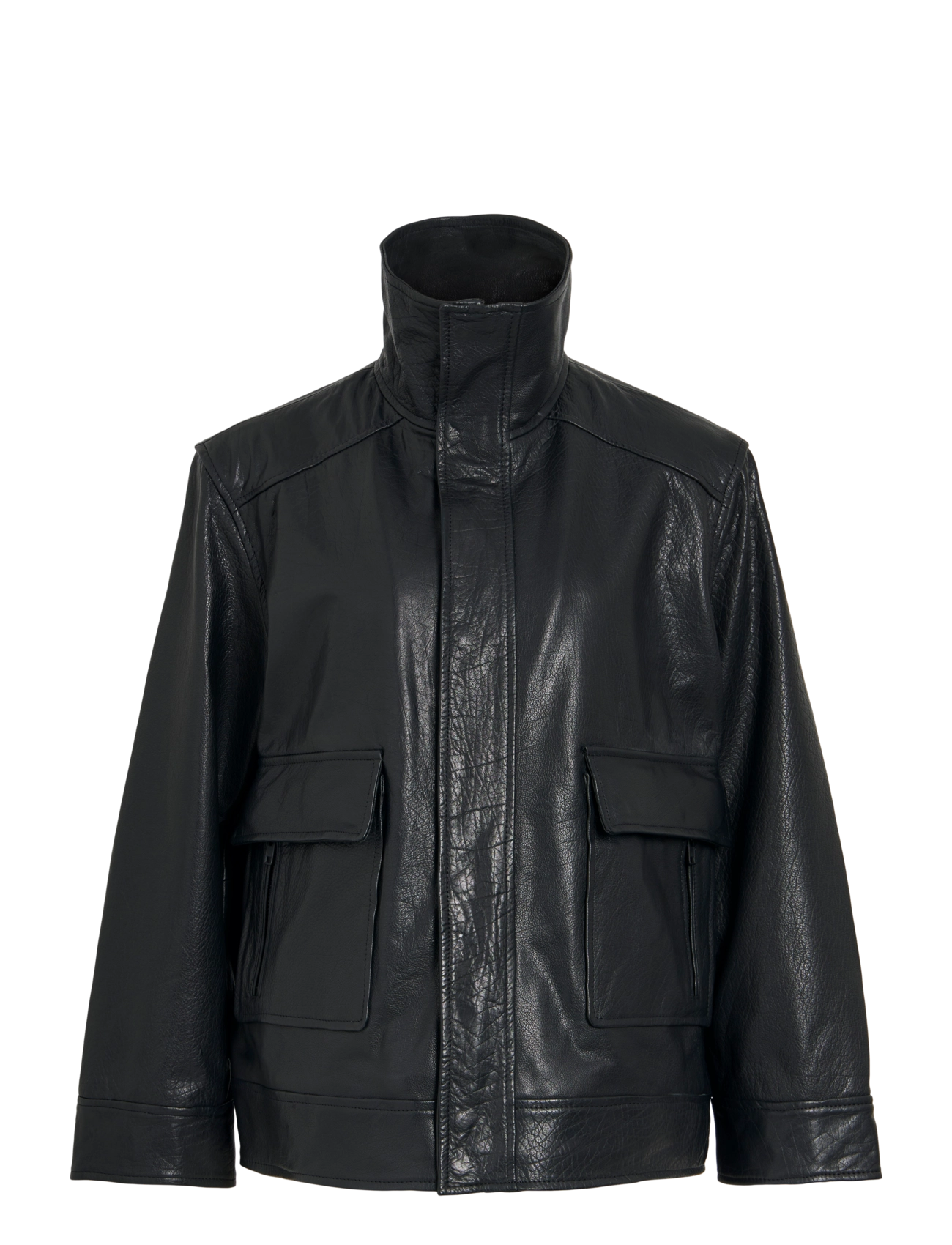 ROUGE EDIT ROUMIA L/S OVERSIZED LEATHER JACKET - Jakker & Frakker - METEORITE / black