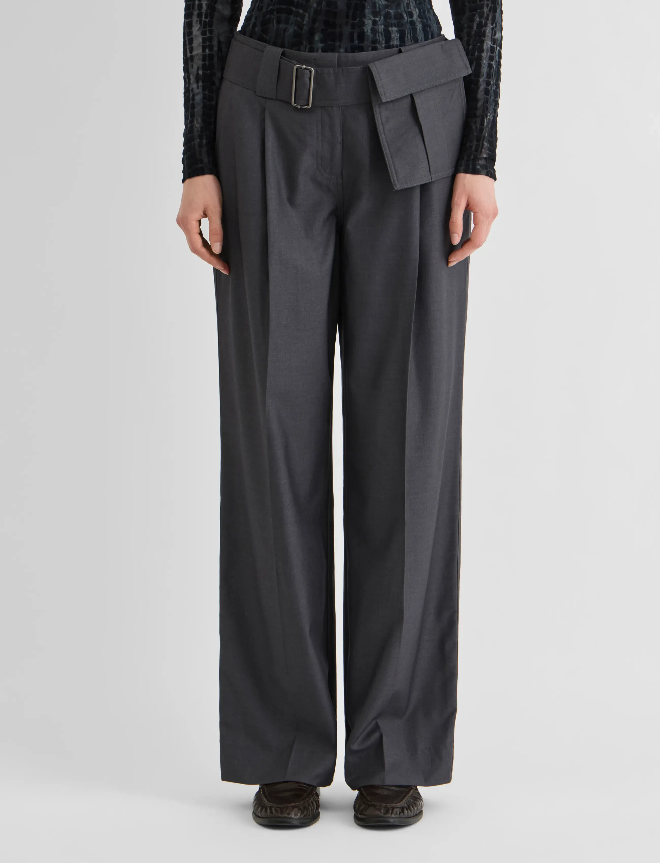 ROUGE EDIT ROUSADIA RW F/L WIDE TROUSER/PF - Byxor - DARK GREY MELANGE / grey