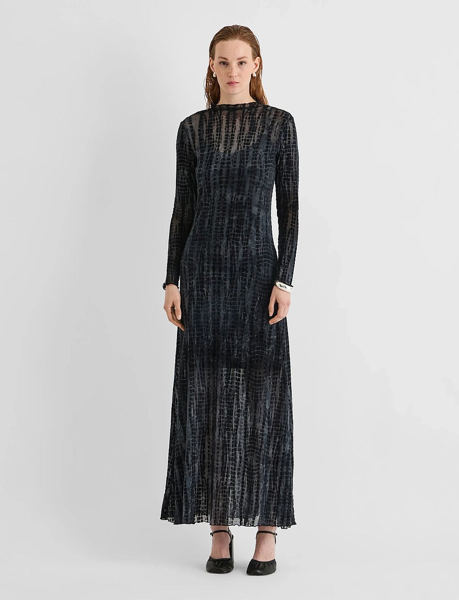 ROUGE EDIT - ROUASRA L/S O-NECK MAXI DRESS - fodralklänningar - meteorite - 0