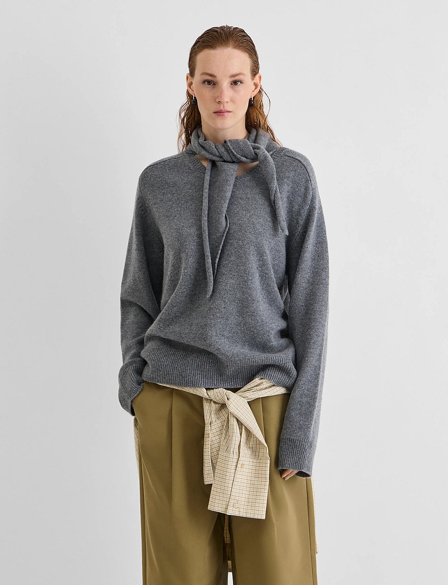 ROUGE EDIT - ROUKATE L/S V-NECK KNIT/1 - pullover - dark grey melange - 0