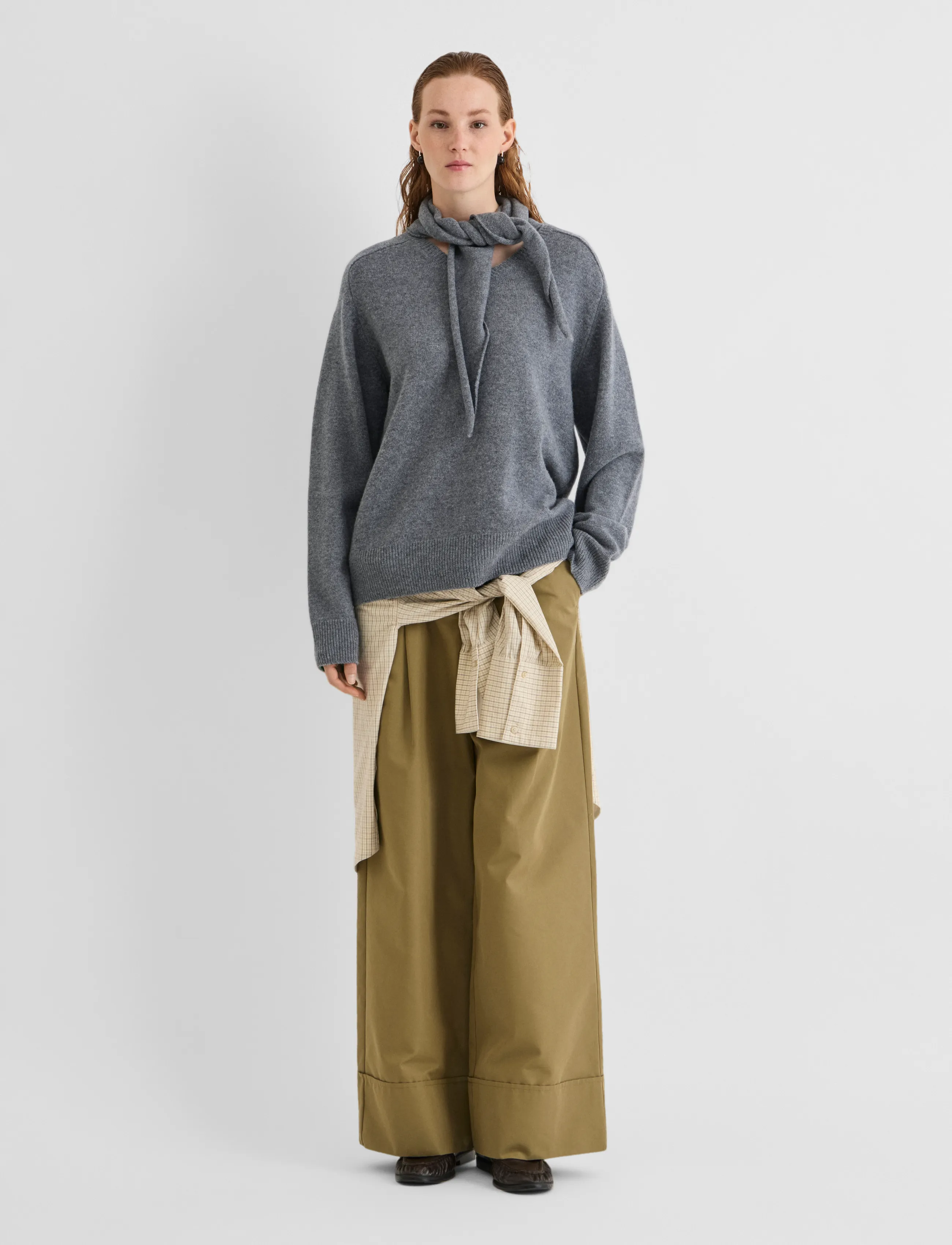 ROUGE EDIT - ROUKATE L/S V-NECK KNIT/1 - jumpers - dark grey melange - 4