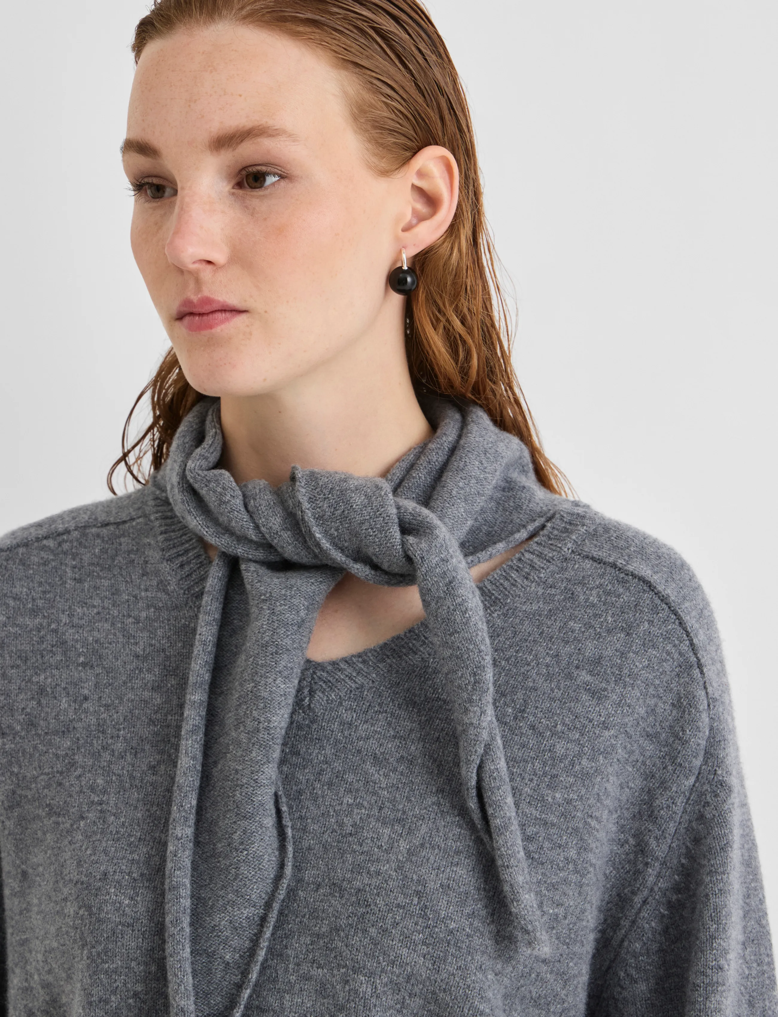 ROUGE EDIT - ROUKATE L/S V-NECK KNIT/1 - jumpers - dark grey melange - 5