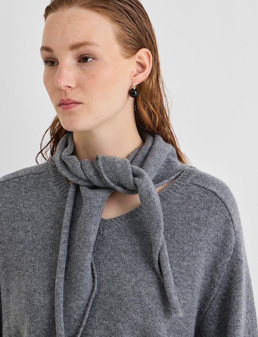 ROUGE EDIT - ROUKATE L/S V-NECK KNIT/1 - pullover - dark grey melange - 5