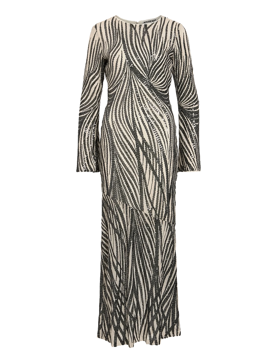 ROUGE EDIT - ROULEONA L/S O-NECK MAXI DRESS/EV/PF - pelican - 1