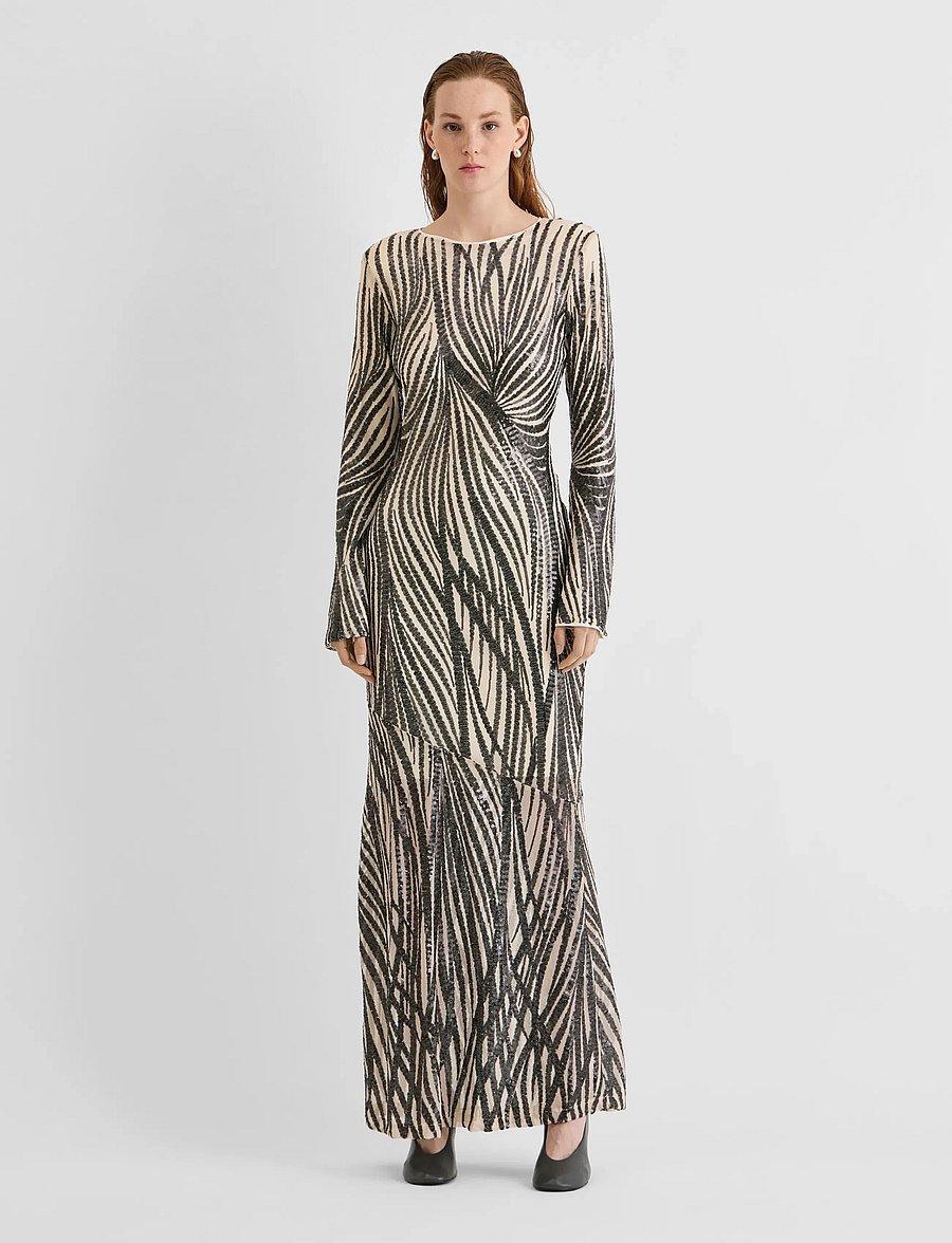 ROUGE EDIT - ROULEONA L/S O-NECK MAXI DRESS/EV/PF - pelican - 0