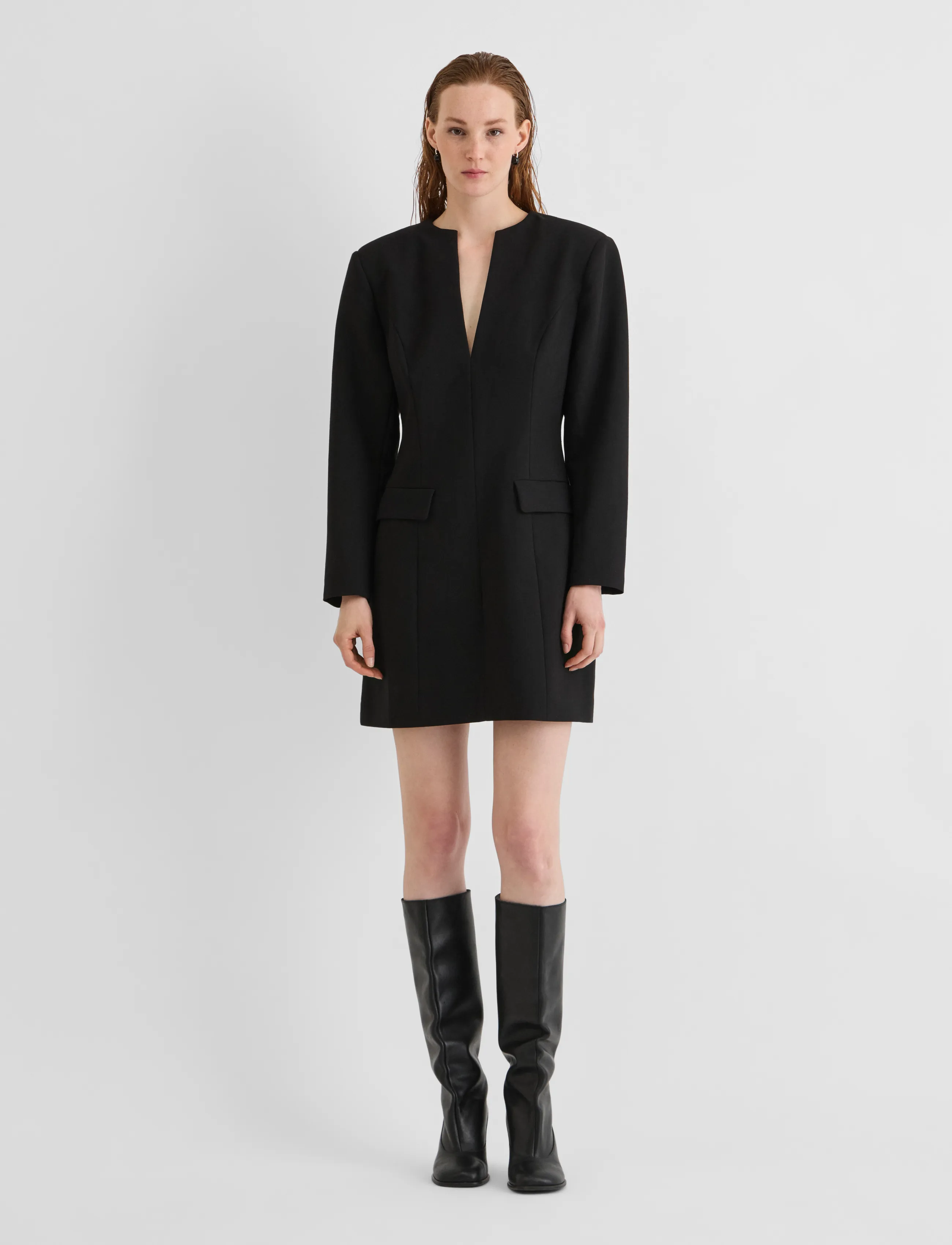 ROUGE EDIT ROURAE L/S V-NECK SHORT DRESS/EV/PF - Kläder - METEORITE / black