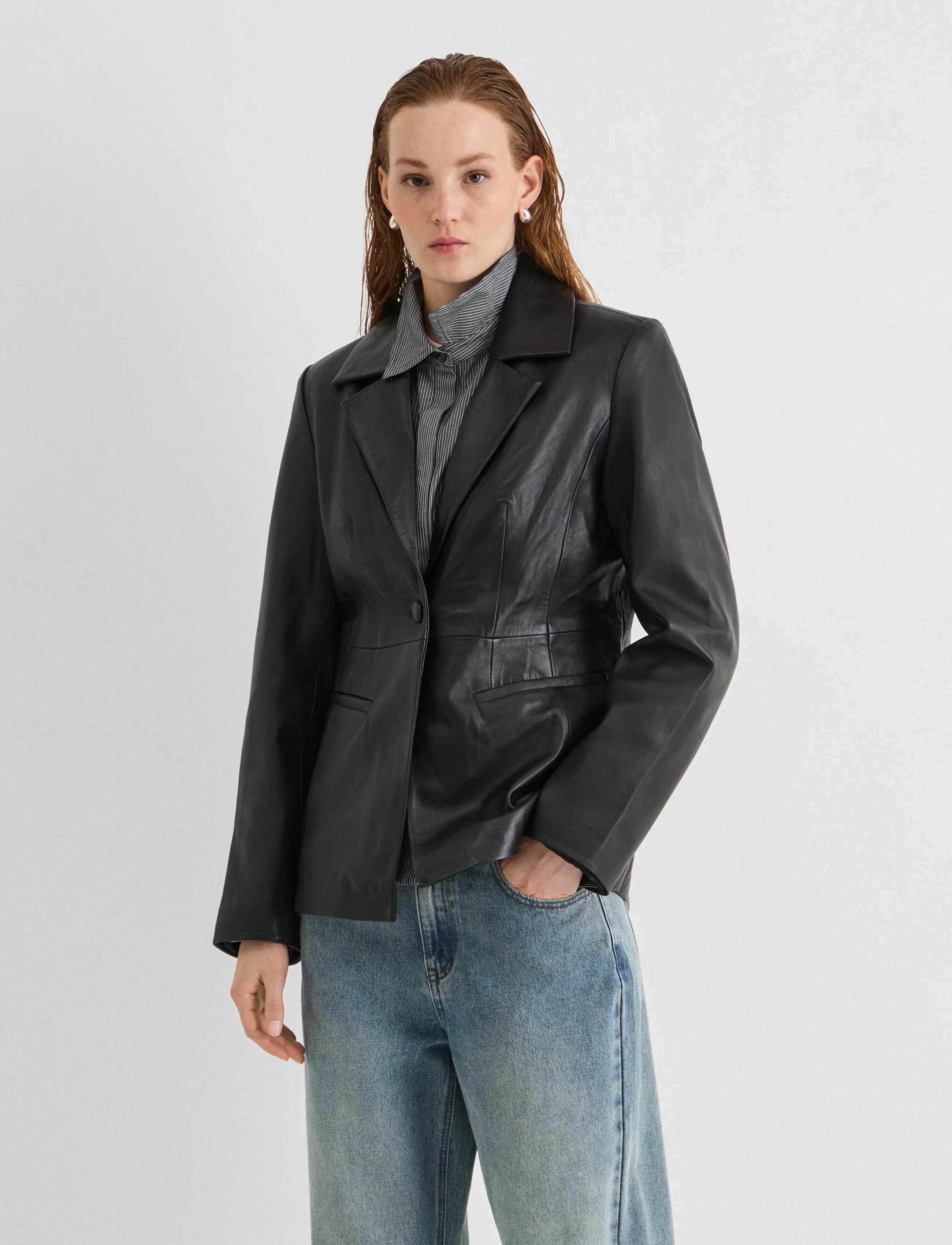ROUGE EDIT - ROUHARLEY L/S LEATHER BLAZER/EV/PF - meteorite - 0