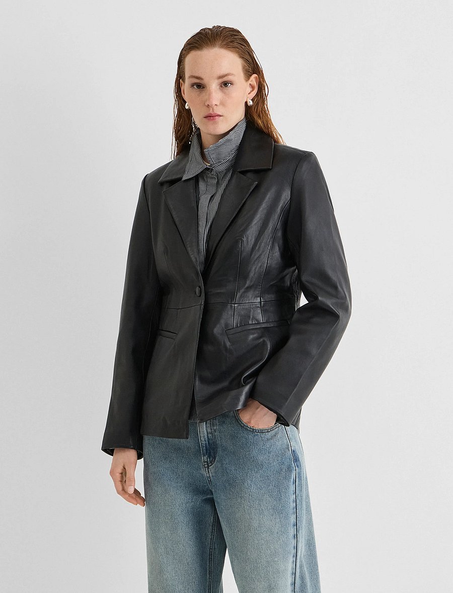 ROUGE EDIT - ROUHARLEY L/S LEATHER BLAZER/EV/PF - meteorite - 0