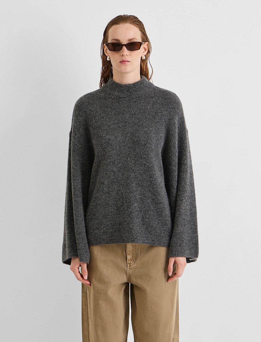 ROUGE EDIT - ROUALMA L/S MOCK NECK KNIT - striktrøjer - dark grey melange - 0