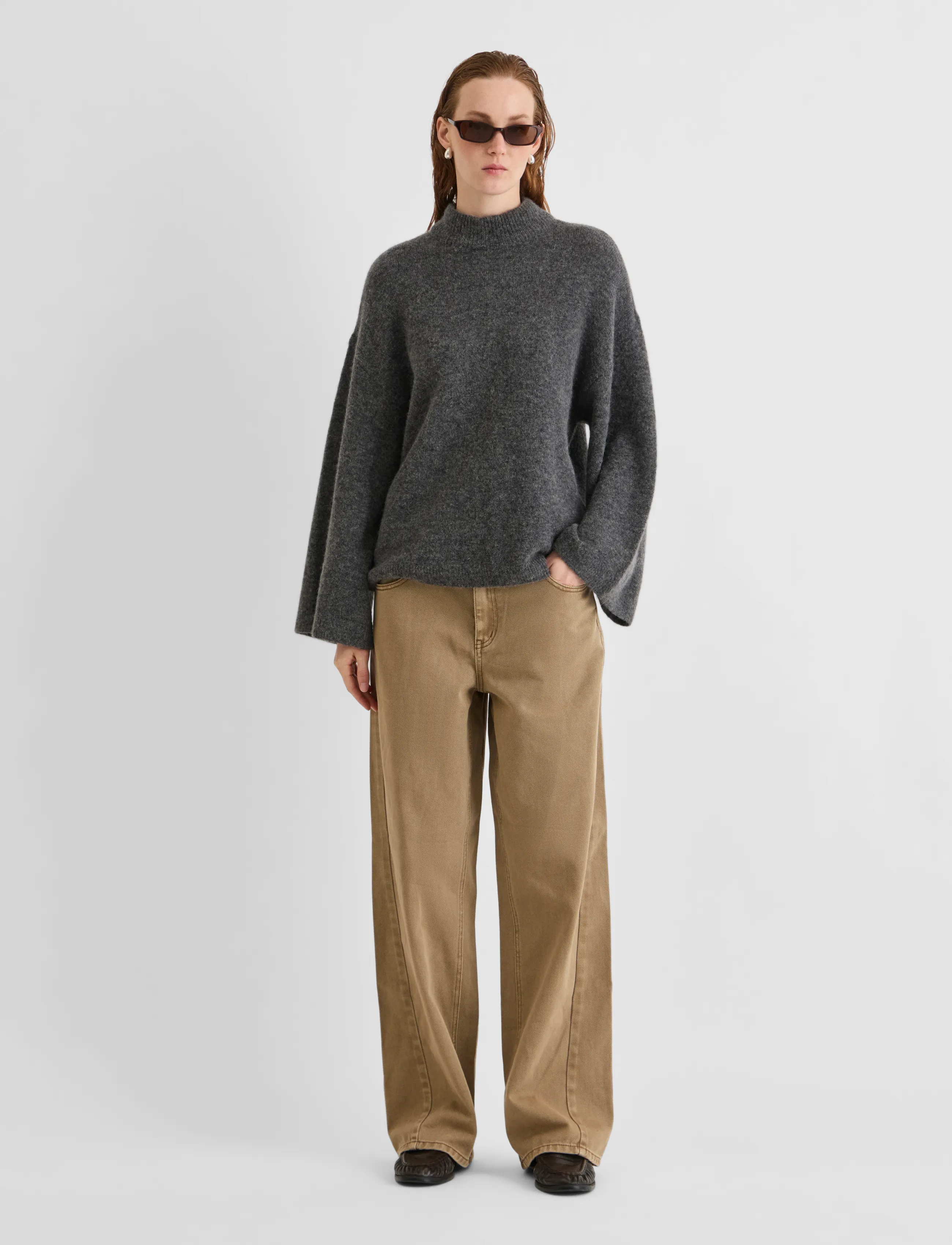 ROUGE EDIT - ROUALMA L/S MOCK NECK KNIT - jumpers - dark grey melange - 4