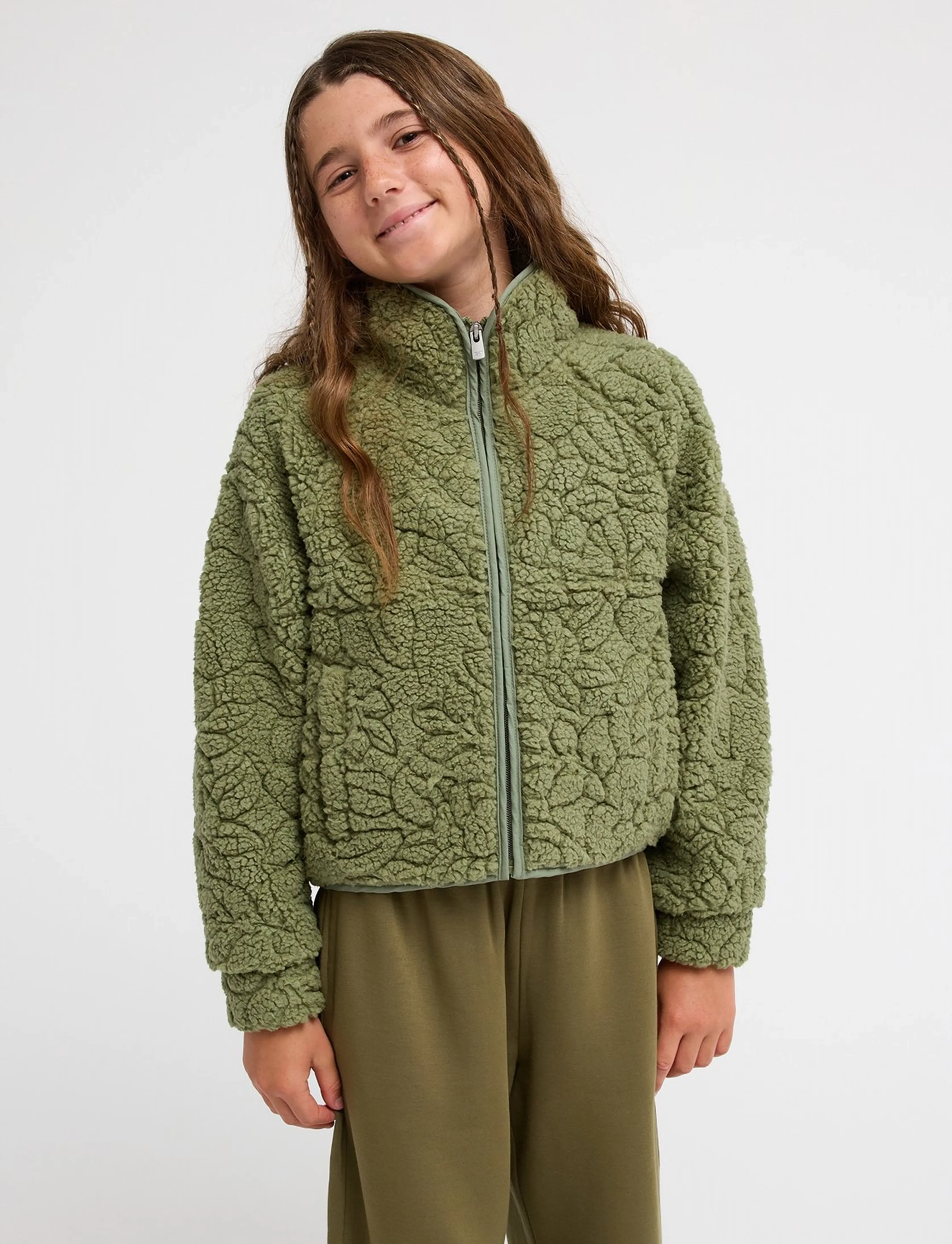 Roxy Blurry Cloud Rg, Teddy Fleece Jakke, Kakigrøn, Str: 128