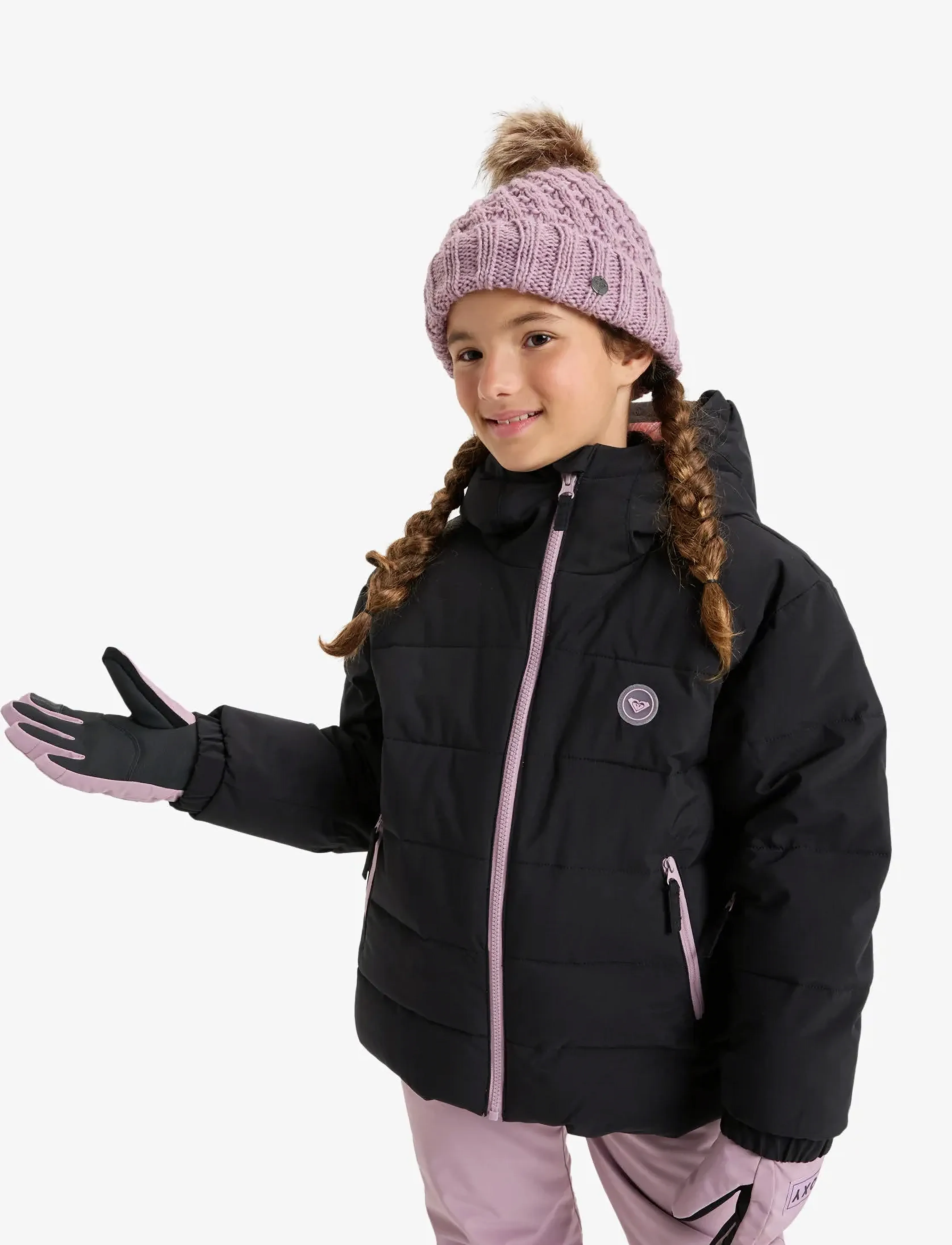 Roxy Snowyhill Puffy Girl Jk, Børn, Puffer Skijakke Med Hætte, Sort, Str: 176