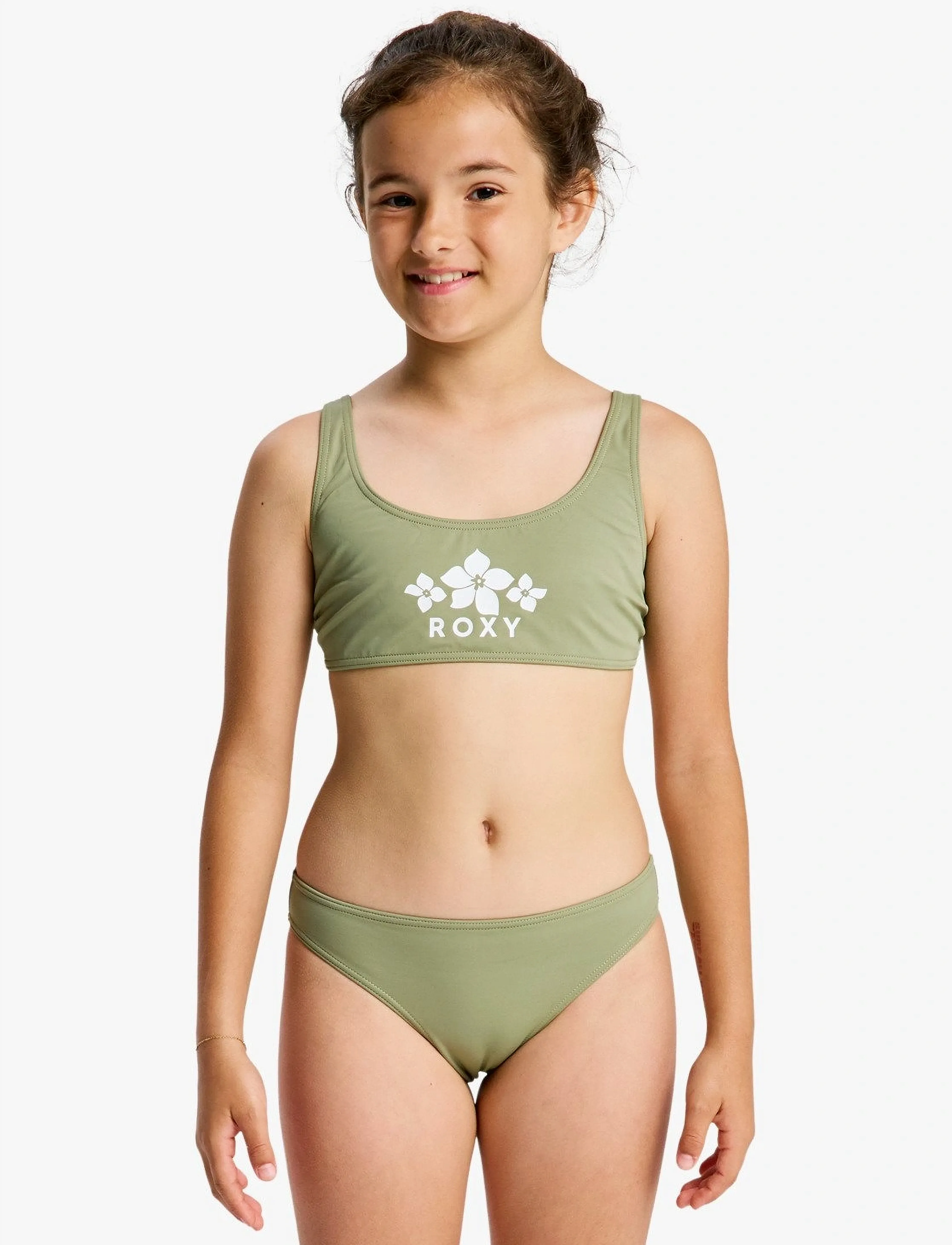 Roxy Solid Active Rg Bralette Set, Børn, Bralette Bikini Sæt, Kakigrøn, Str: 176