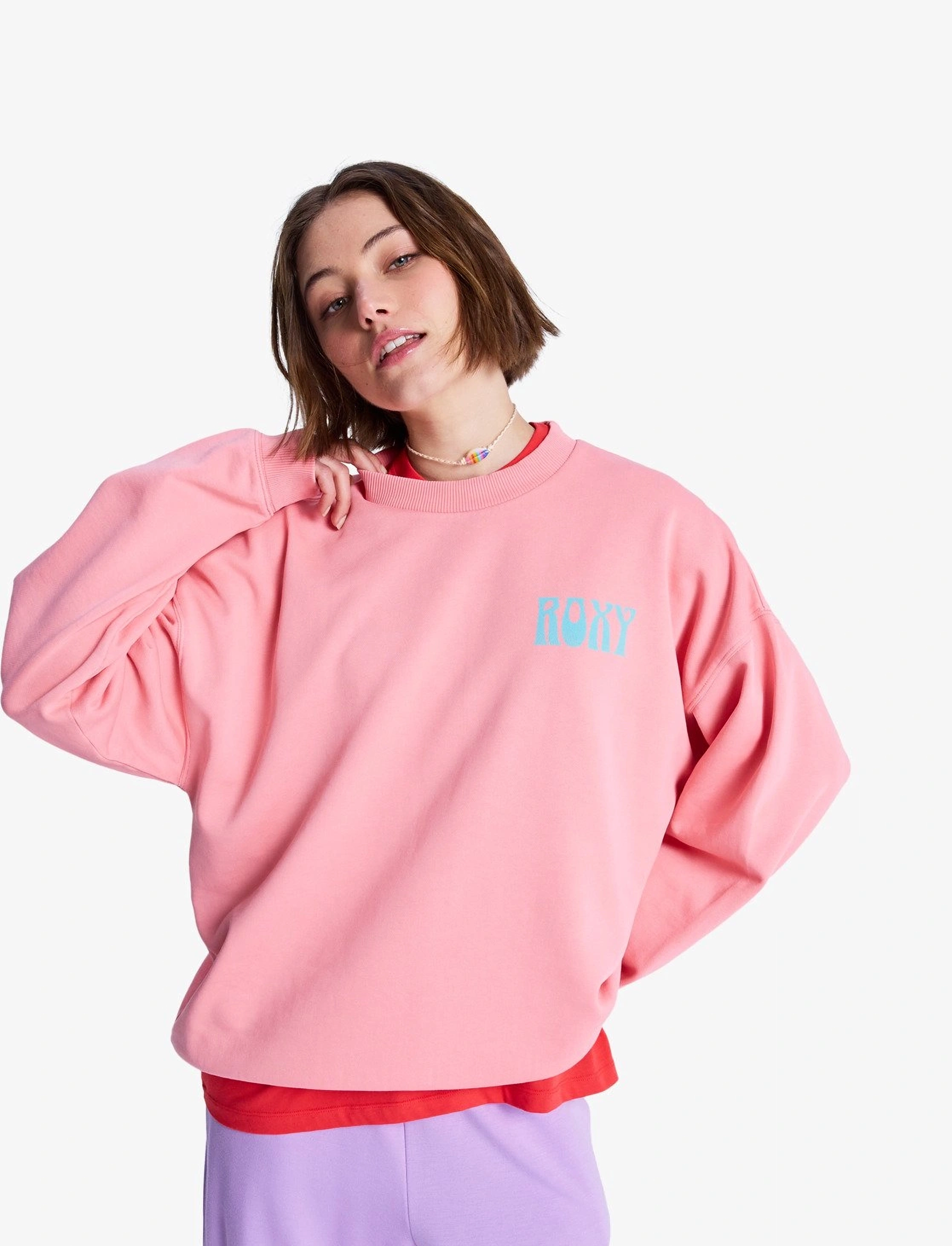 Roxy Lineup Oversized Crew, Kvinder, Oversize Crewneck Sweatshirt, Pink, Str: XL