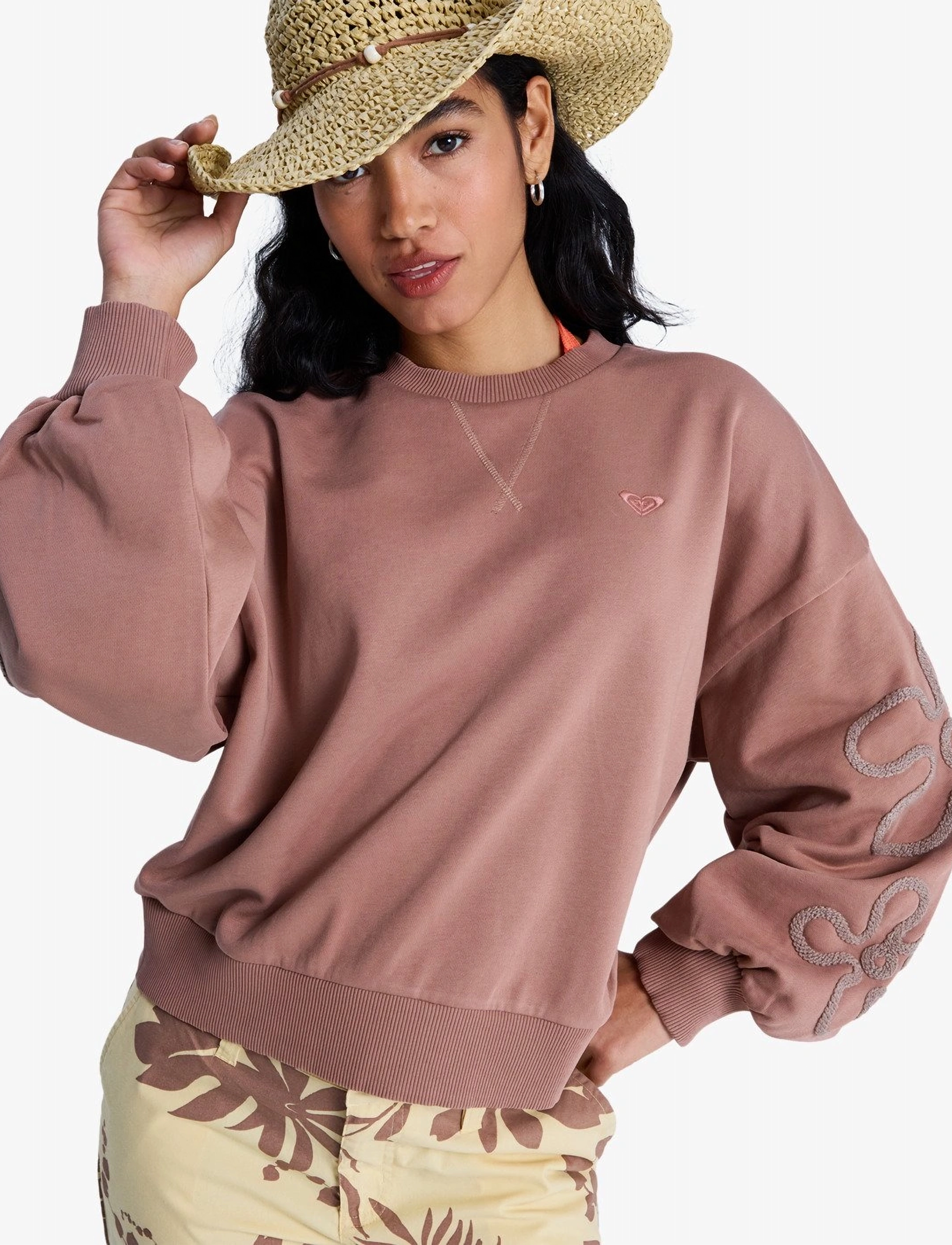 Roxy Flower Song, Kvinder, Blomstret Sweatshirt, Brun, Str: L