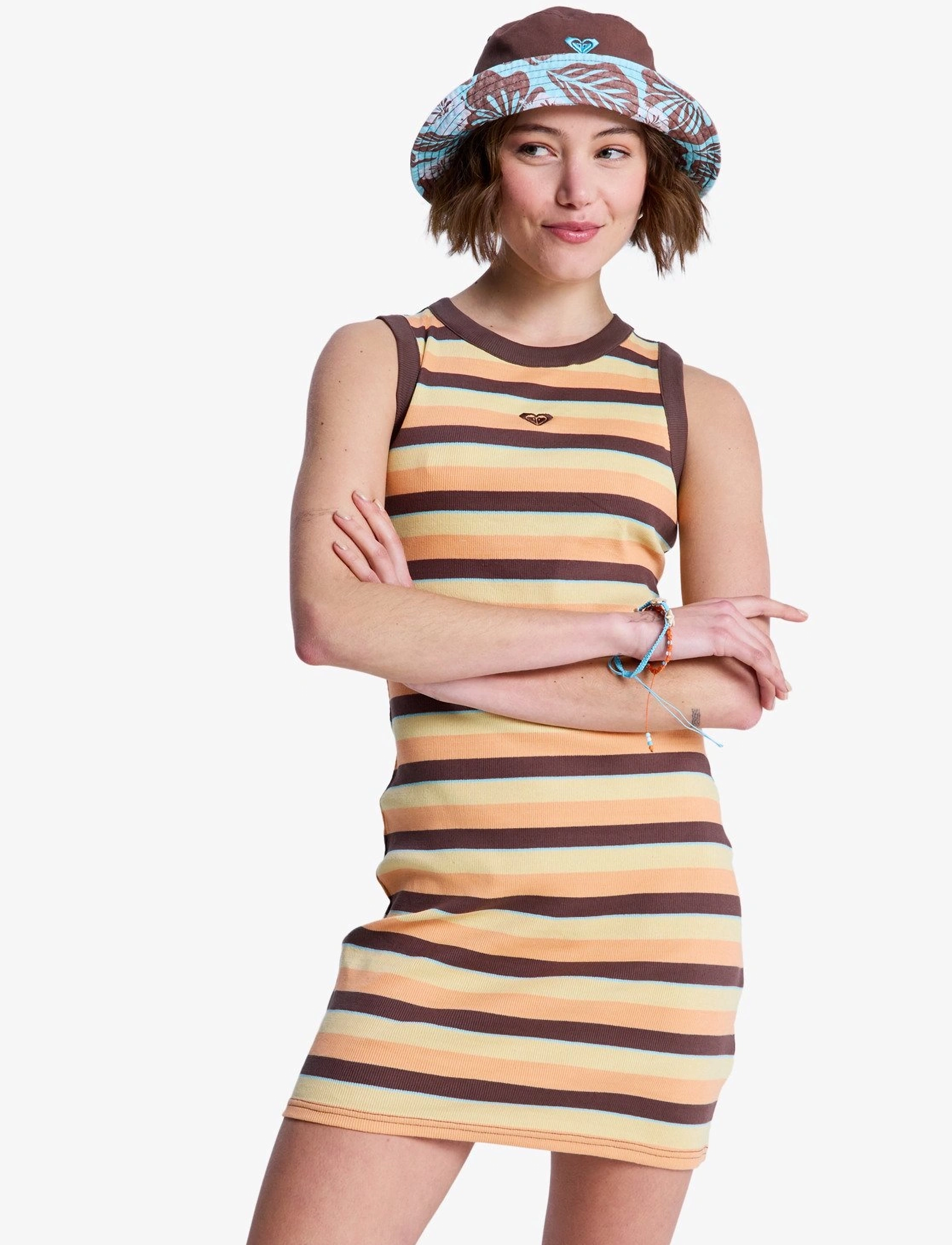 Roxy Iconic Days Dress Stripes, M, Yellow, Sport Kjoler Og Nederdele > Sport Dresses, Dame