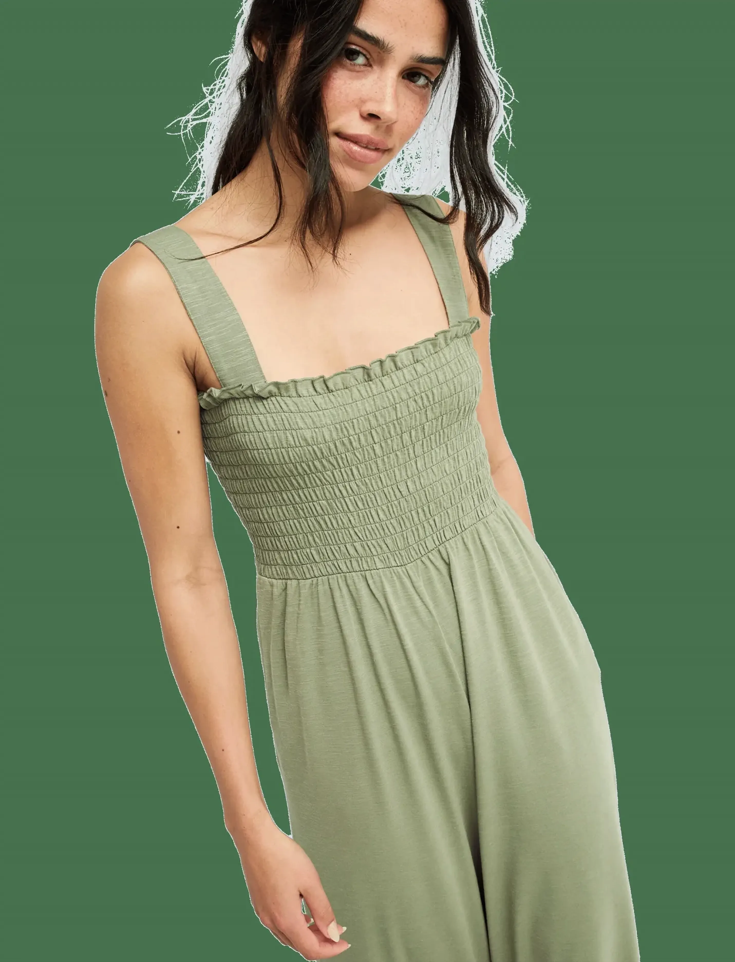 Roxy Just Passing By, Kvinder, Smock Jumpsuit Med Vide Ben, Kakigrøn, Str: L