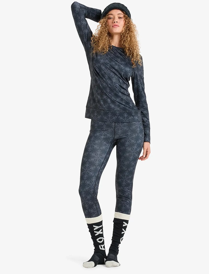 Roxy - DAYBREAK BRUSHED PANTS - aluskihina kantavad püksid - true black snowflakes - 4