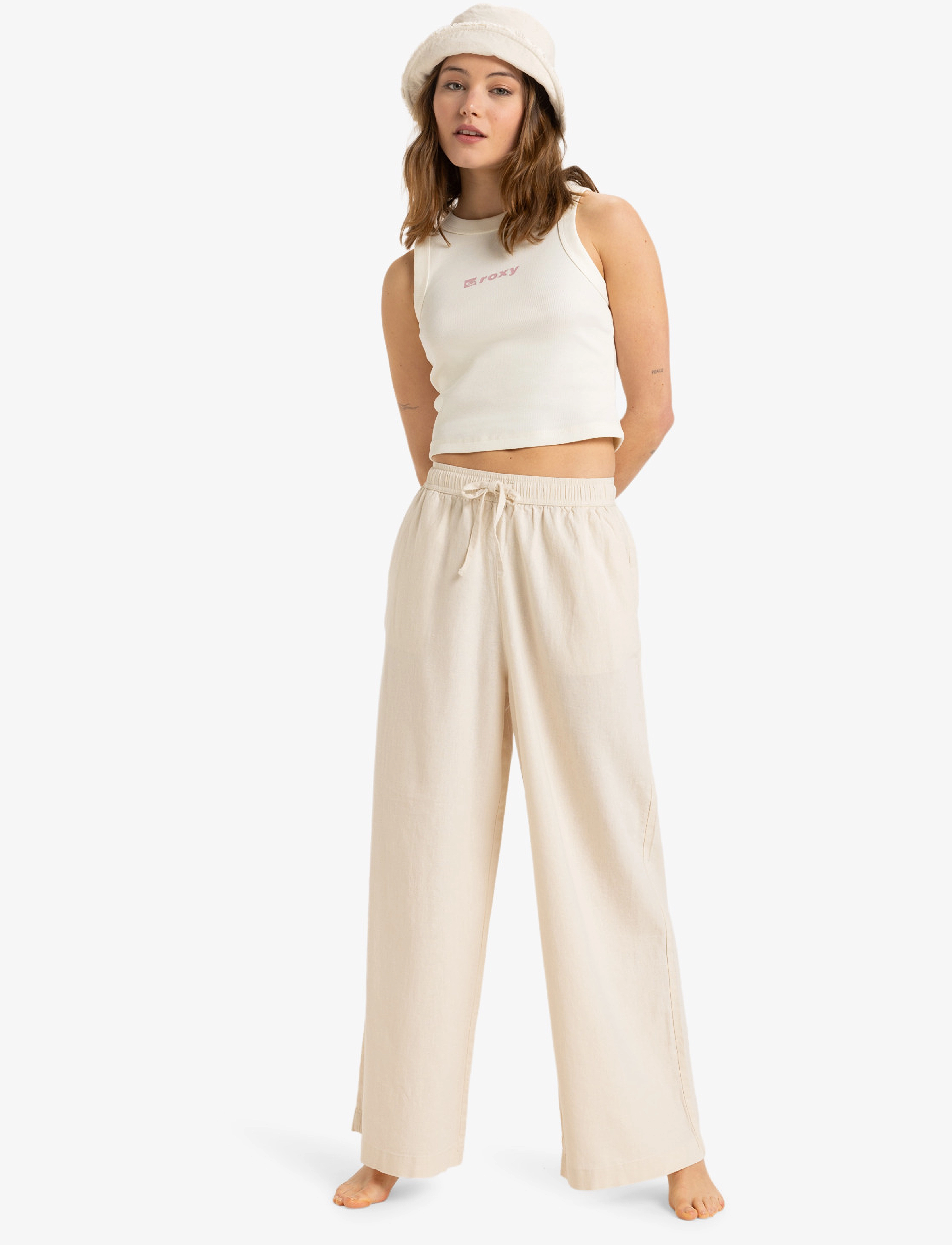 Roxy Lekeitio Break Mid Pant, Kvinder, Snørebukser Med Vide Ben, Beige, Str: M