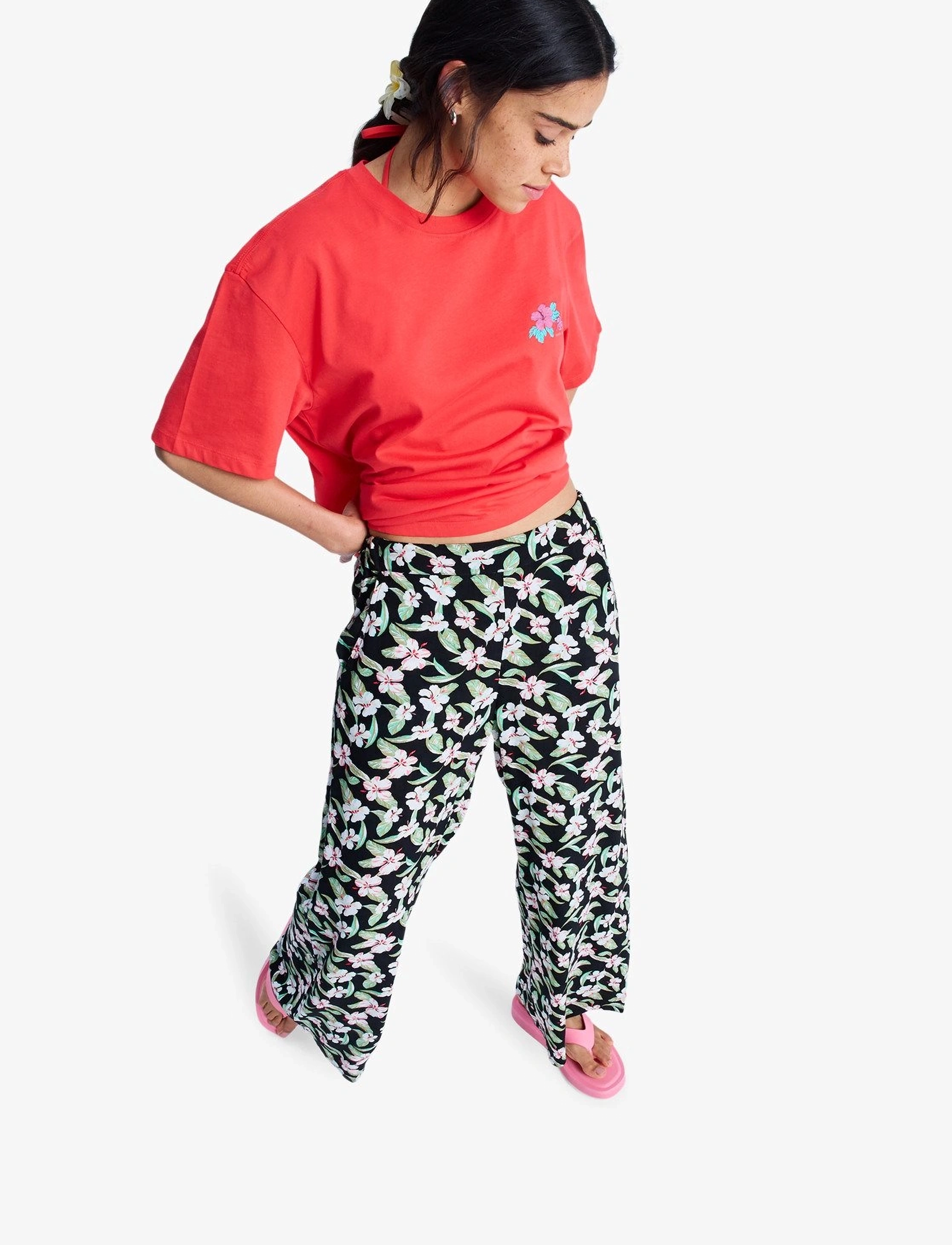 Roxy Midnight Avenue Crepe, Kvinder, Vide Ben Blomstrede Bukser, Sort, Str: L