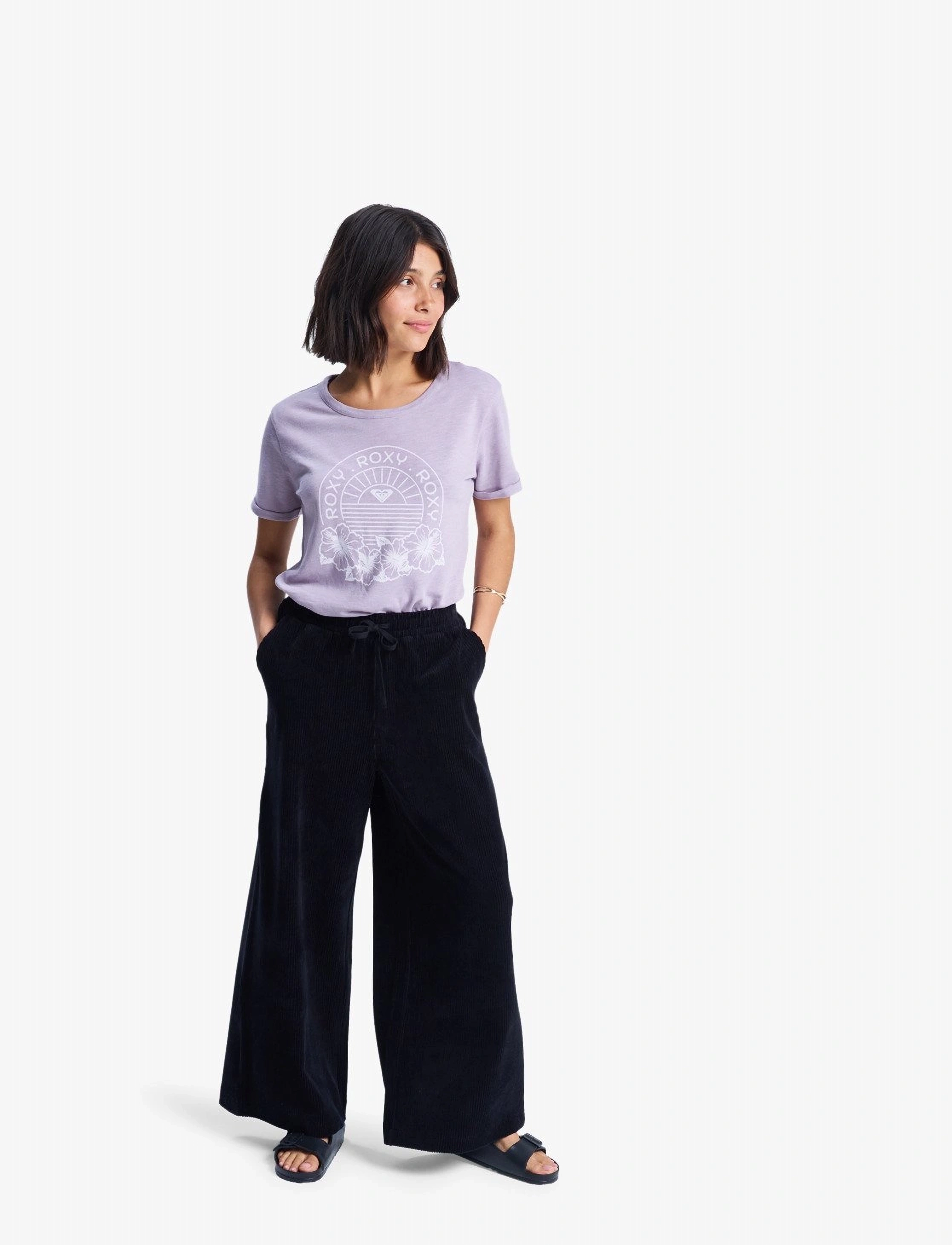 Roxy Lekeitio Pant Knit, Kvinder, Strikkede Bukser Med Snøre Og Brede Ben, Sort, Str: XL