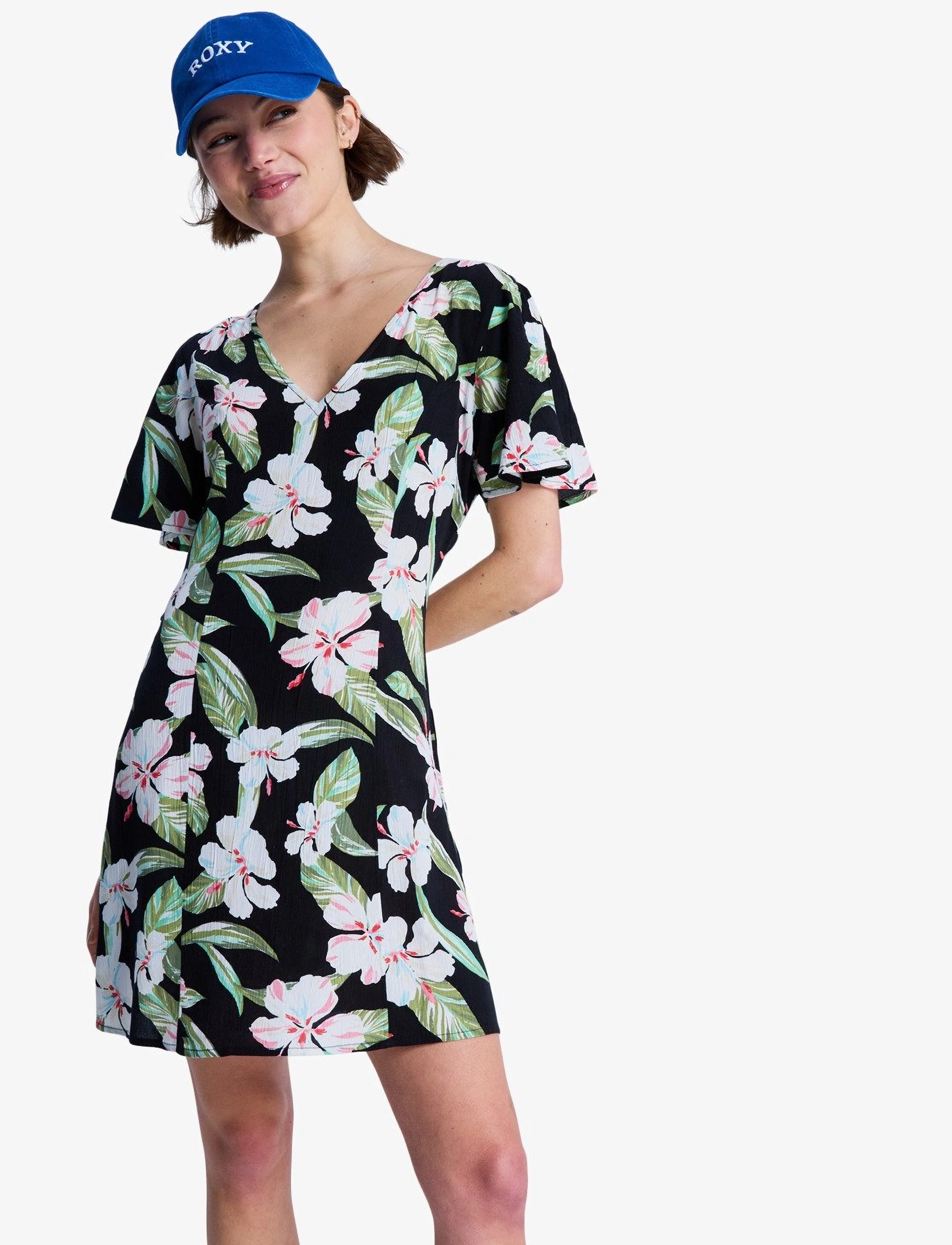 Roxy Fresh Breeze Mini, Kvinder, Blomstret Minikjole, Sort, Str: M
