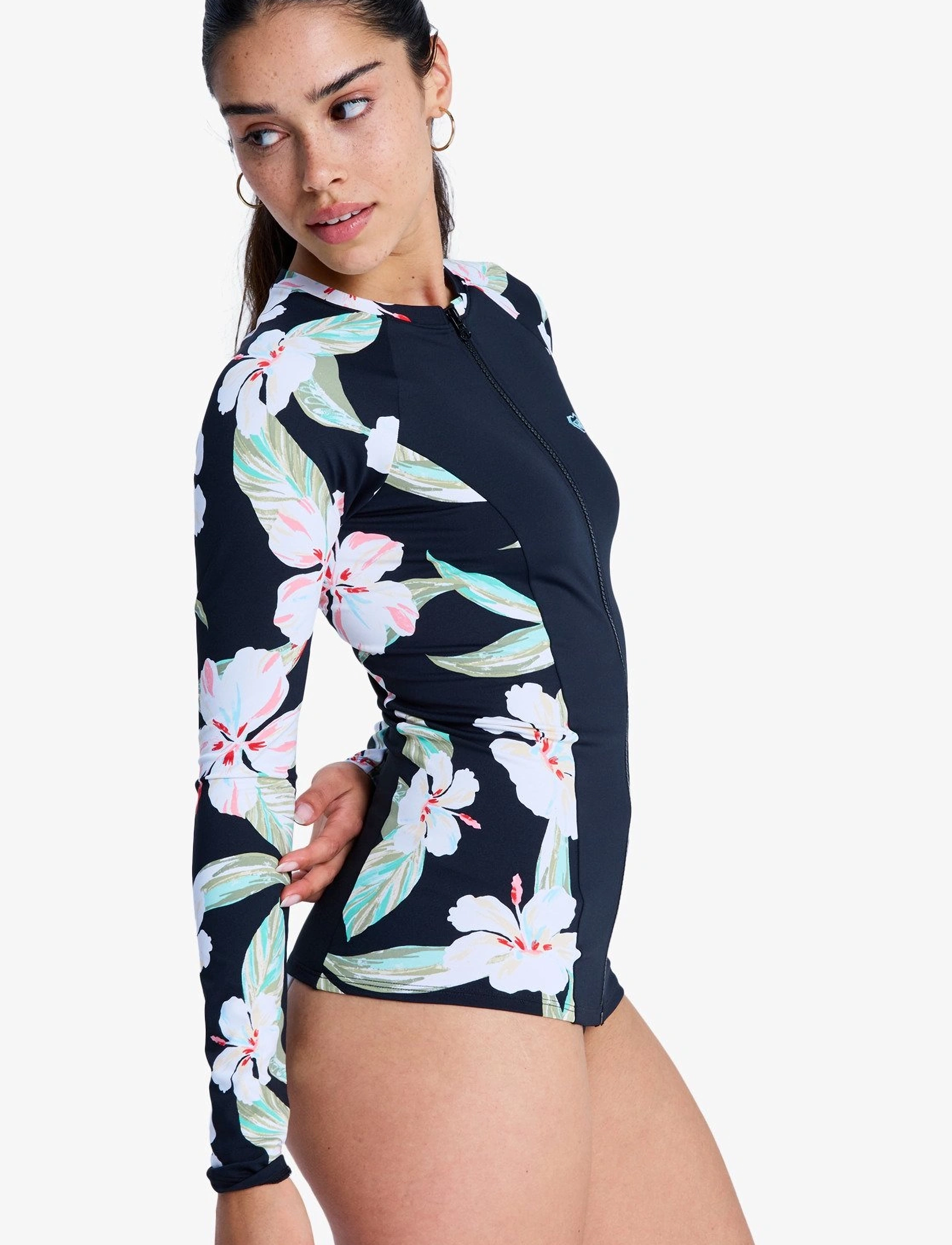 Roxy - LS ZIP LYCRA - ujumistrikood - anthracite spring charming - 5