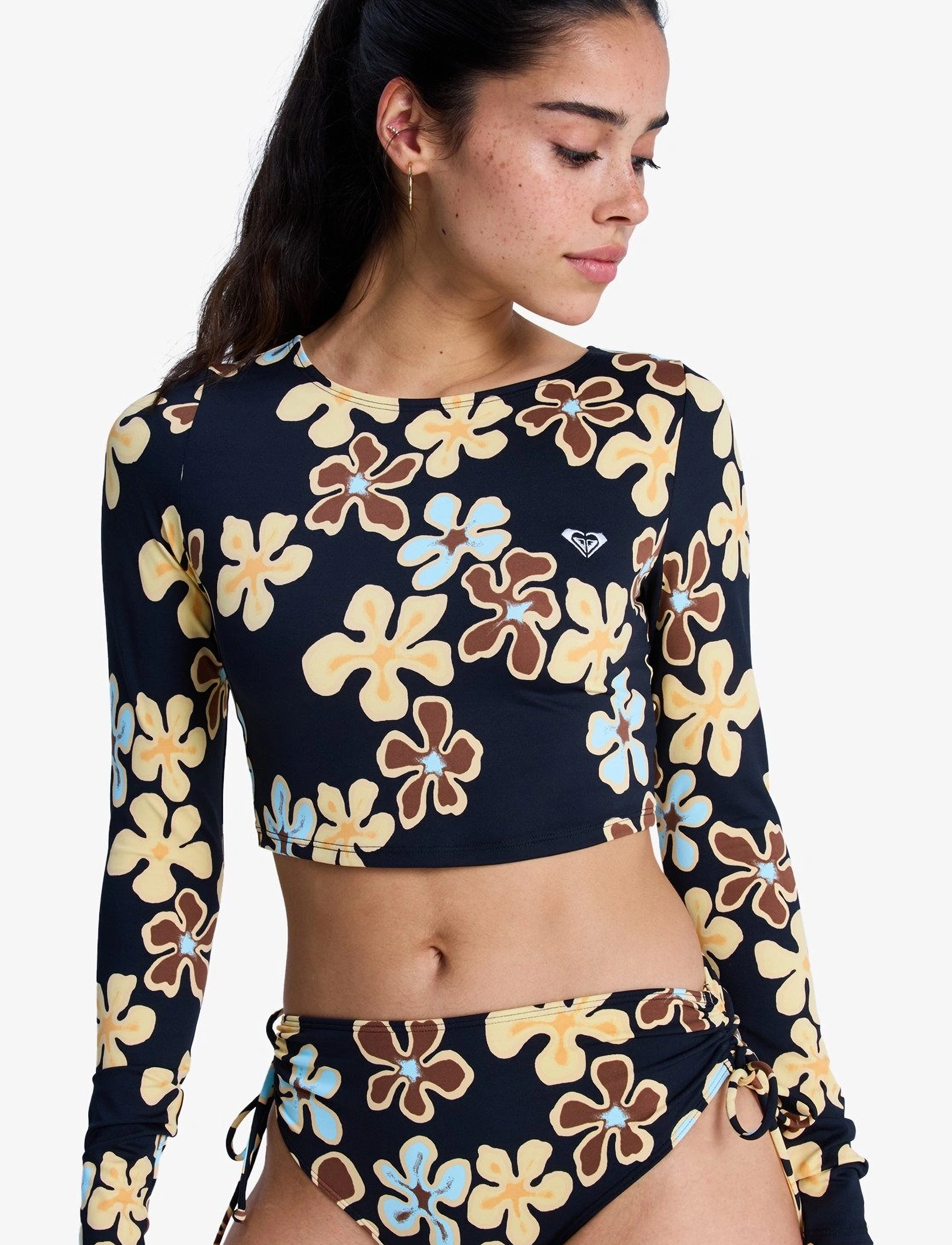Roxy The Beach Babe Ls Crop, Kvinder, Langærmet Croptop, Sort, Str: XL